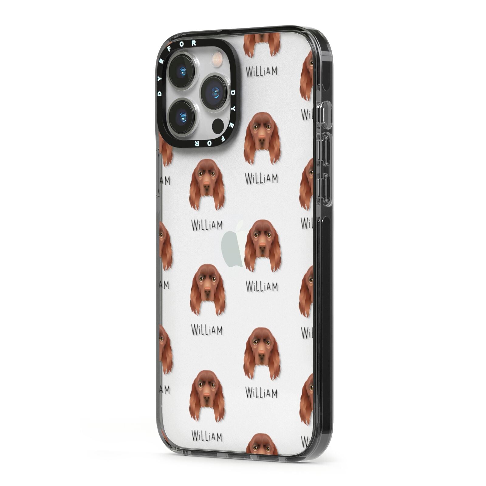 Sussex Spaniel Icon with Name iPhone 13 Pro Max Black Impact Case Side Angle on Silver phone