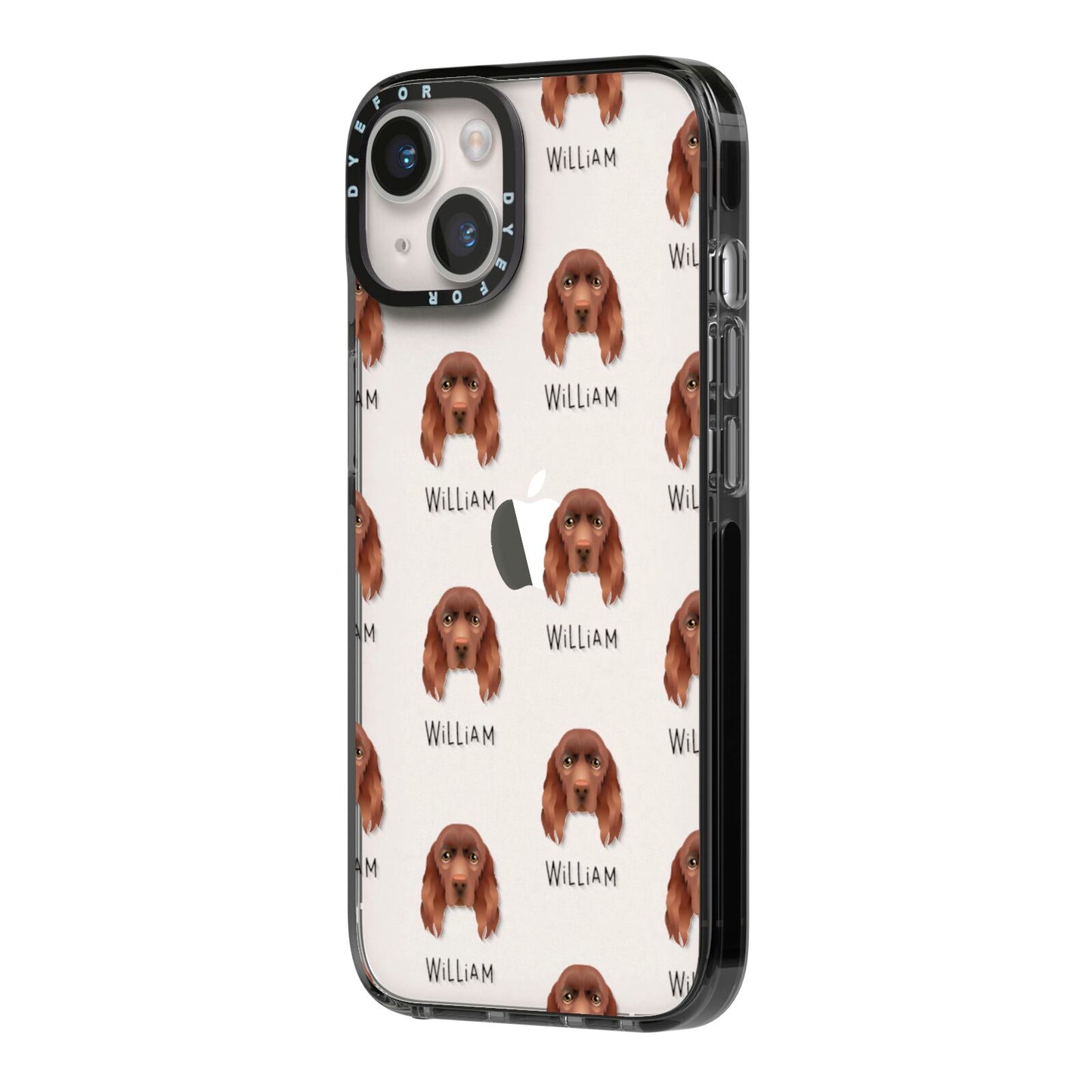 Sussex Spaniel Icon with Name iPhone 14 Black Impact Case Side Angle on Silver phone