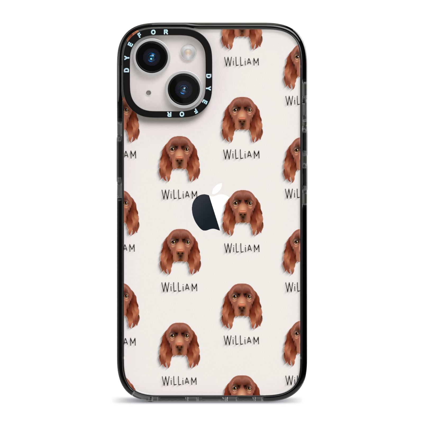 Sussex Spaniel Icon with Name iPhone 14 Black Impact Case on Silver phone