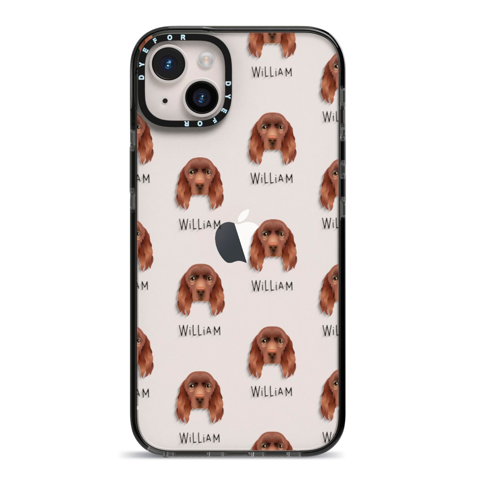 Sussex Spaniel Icon with Name iPhone 14 Plus Black Impact Case on Silver phone