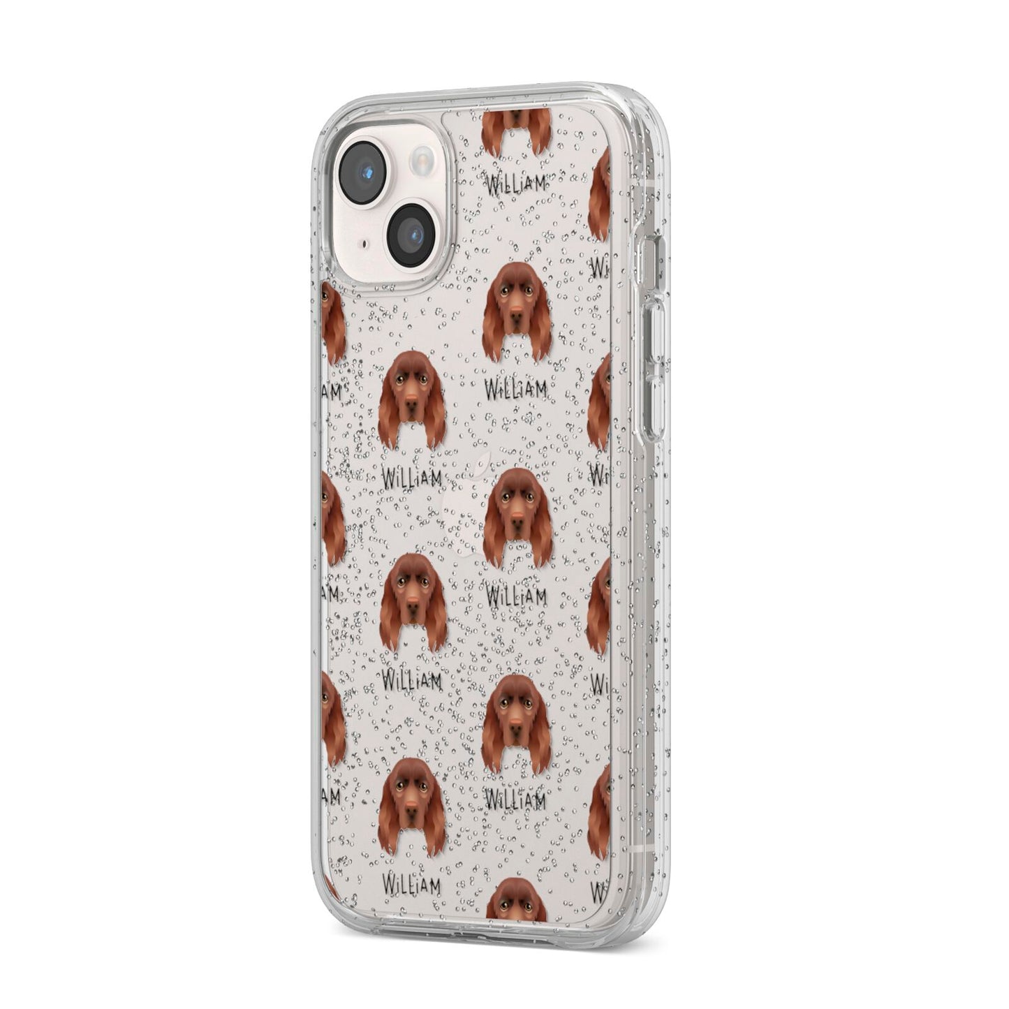 Sussex Spaniel Icon with Name iPhone 14 Plus Glitter Tough Case Starlight Angled Image