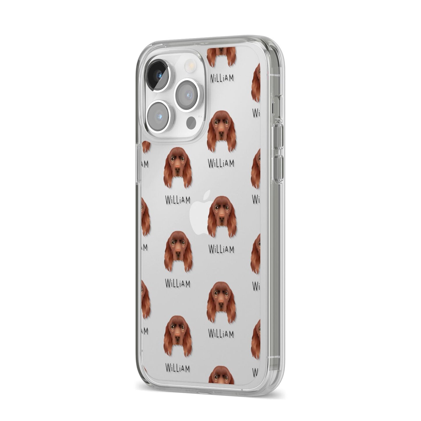 Sussex Spaniel Icon with Name iPhone 14 Pro Max Clear Tough Case Silver Angled Image