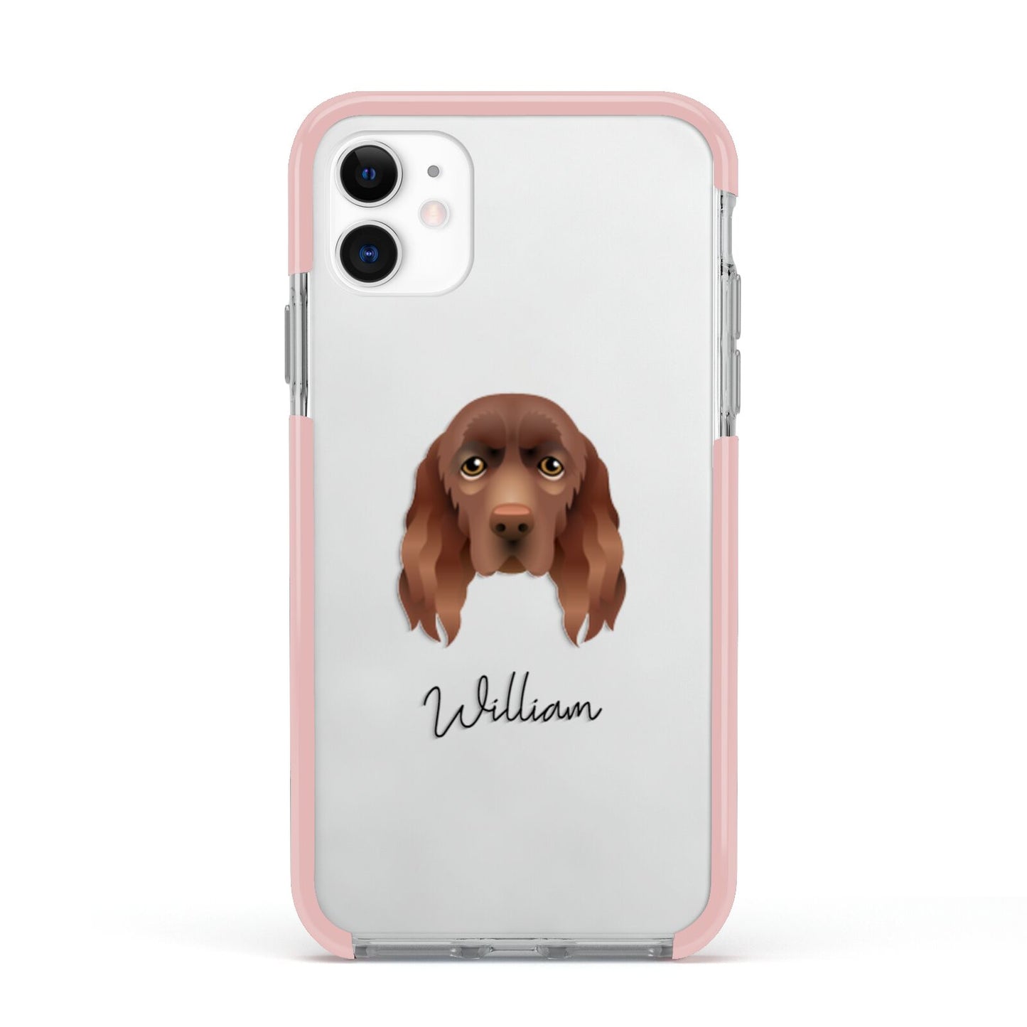 Sussex Spaniel Personalised Apple iPhone 11 in White with Pink Impact Case