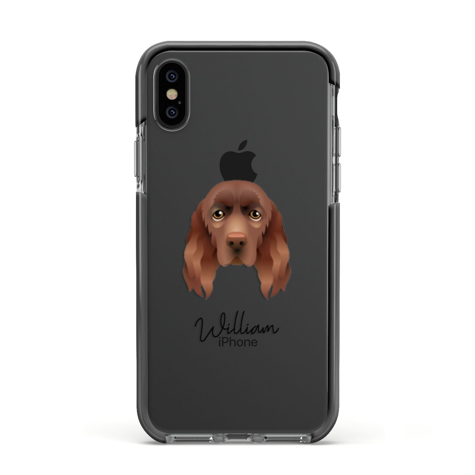 Sussex Spaniel Personalised Apple iPhone Xs Impact Case Black Edge on Black Phone