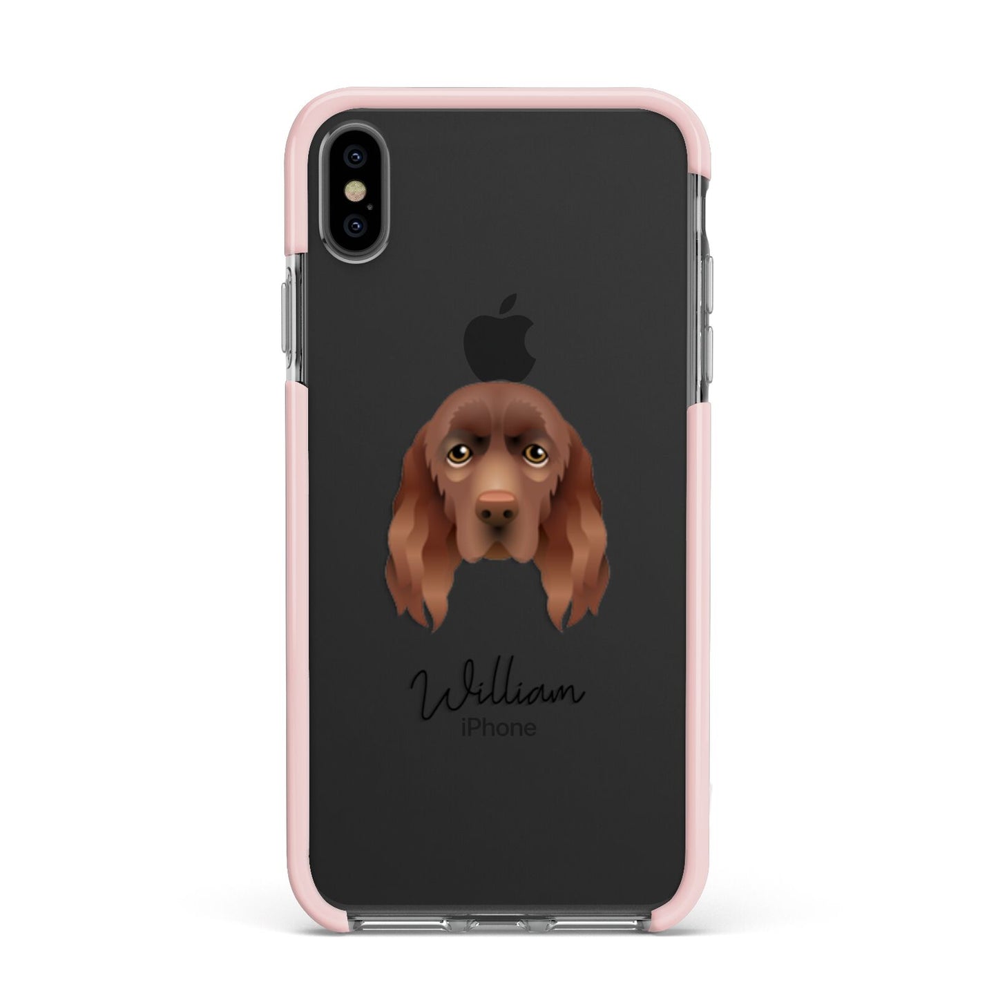 Sussex Spaniel Personalised Apple iPhone Xs Max Impact Case Pink Edge on Black Phone