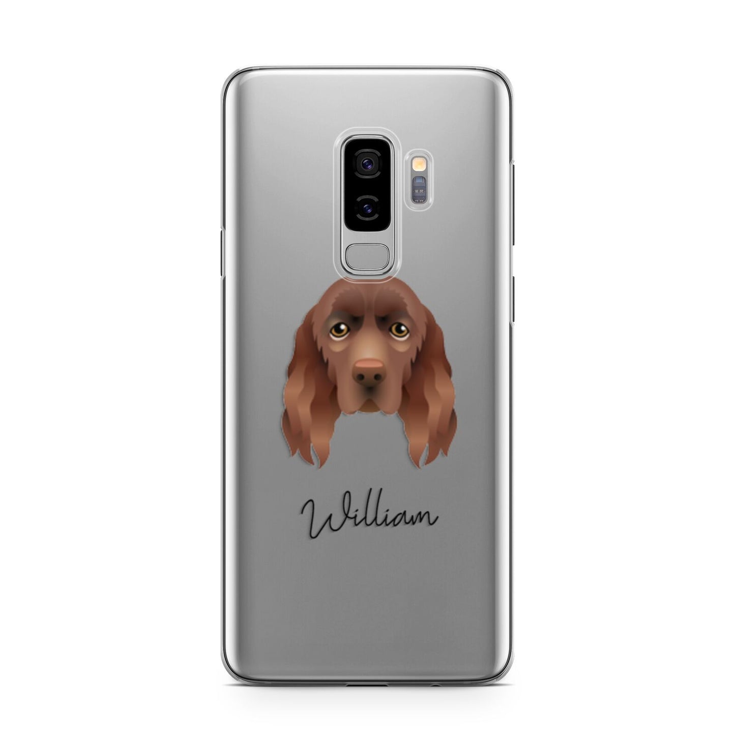 Sussex Spaniel Personalised Samsung Galaxy S9 Plus Case on Silver phone