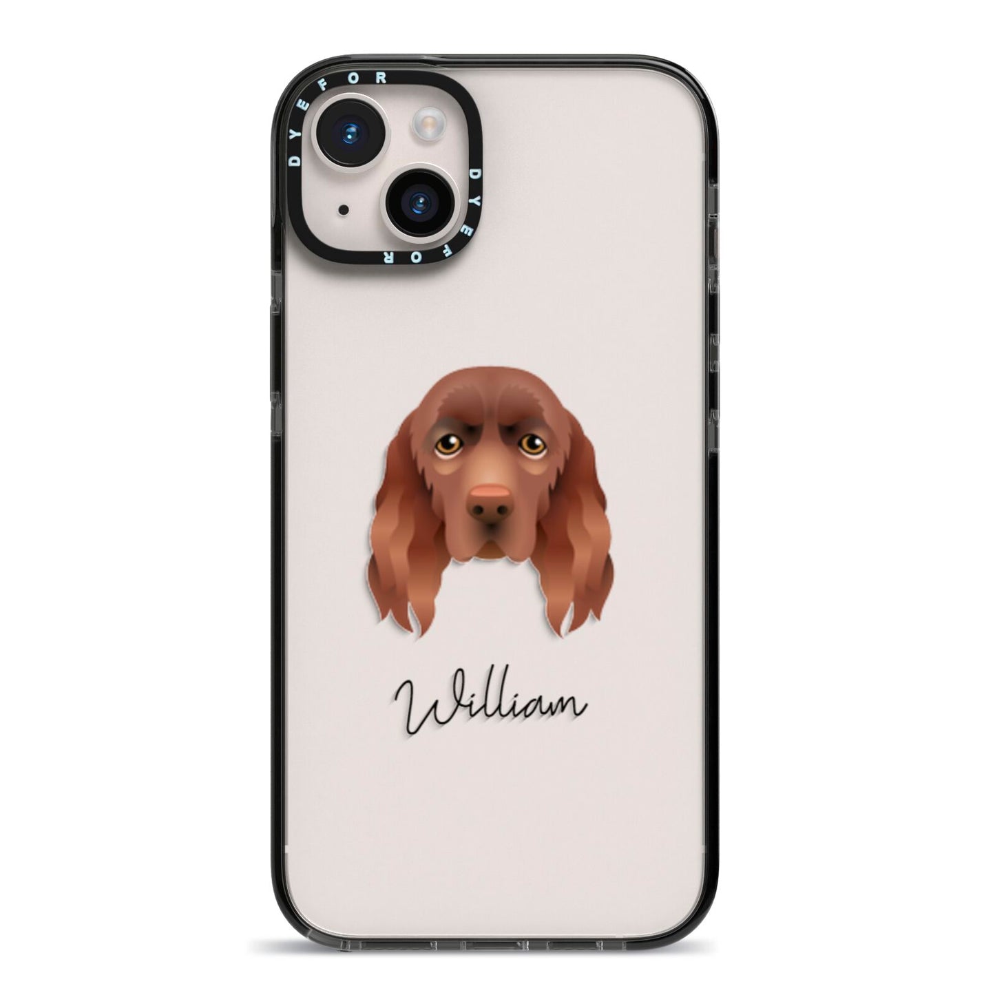 Sussex Spaniel Personalised iPhone 14 Plus Black Impact Case on Silver phone