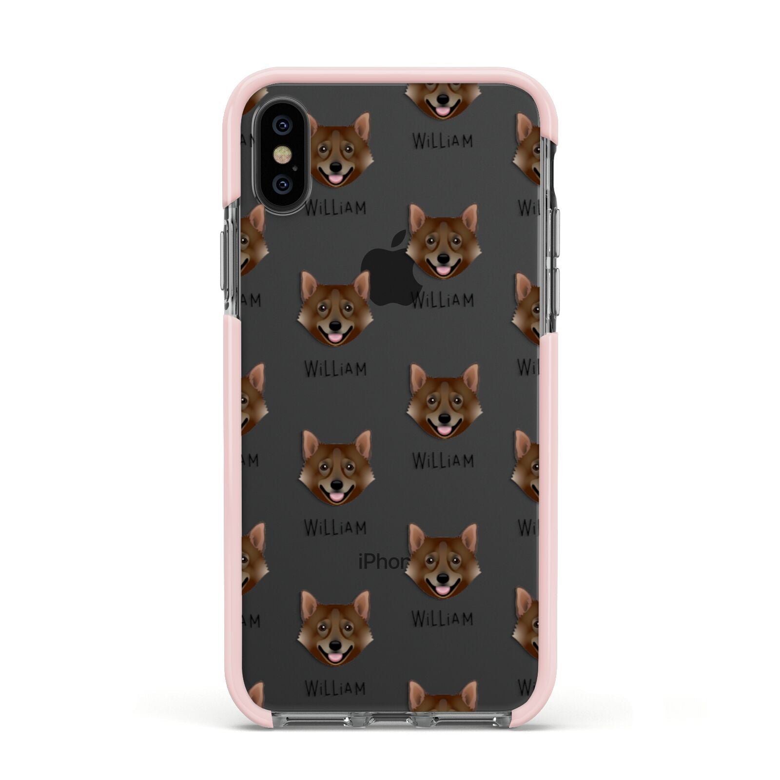 Swedish Vallhund Icon with Name Apple iPhone Xs Impact Case Pink Edge on Black Phone