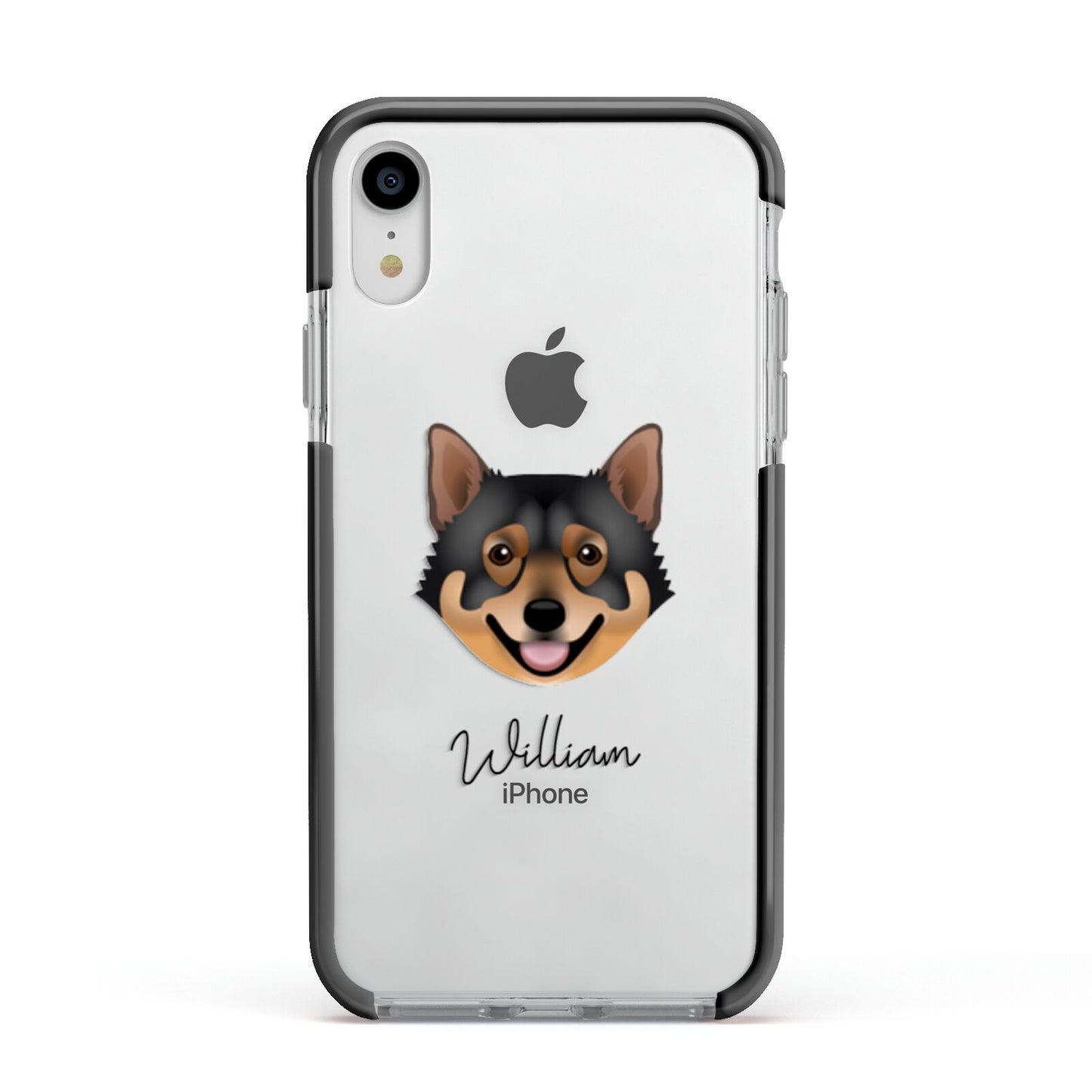 Swedish Vallhund Personalised Apple iPhone XR Impact Case Black Edge on Silver Phone