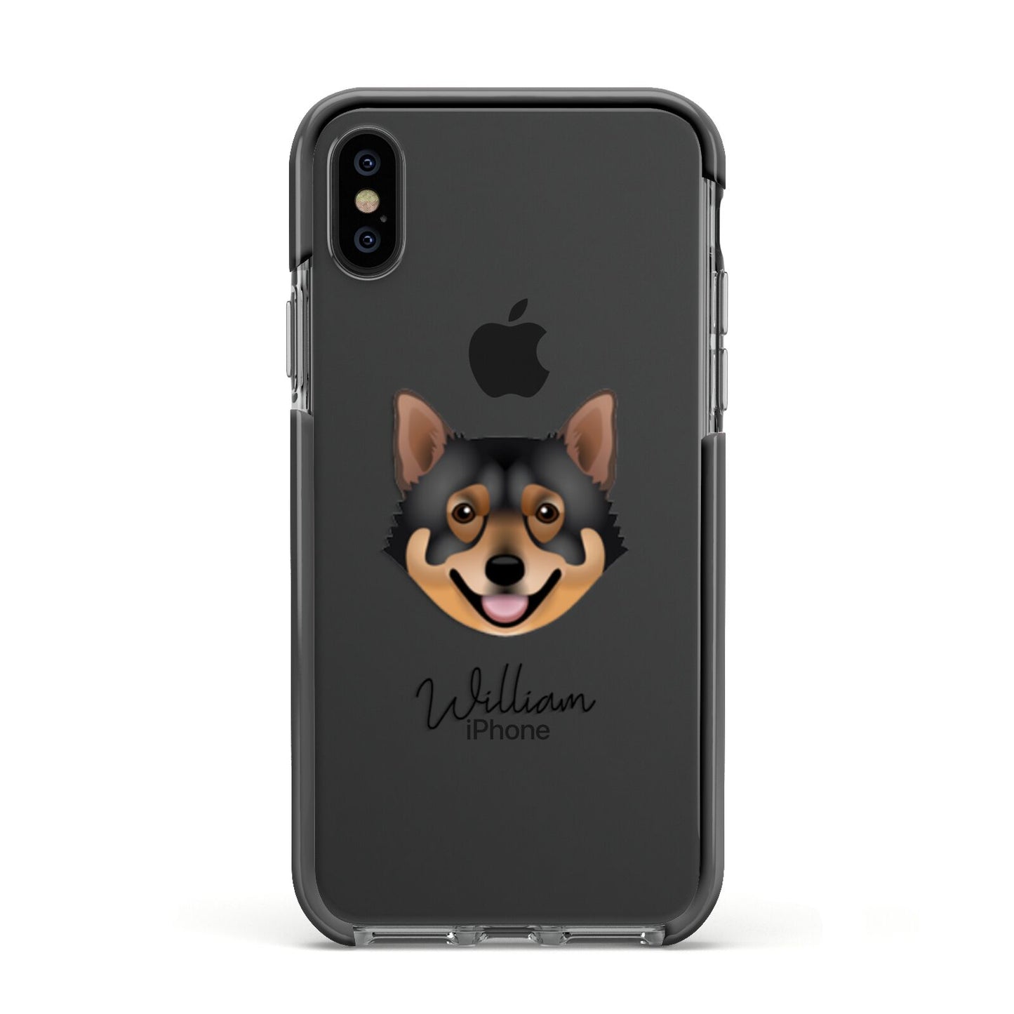 Swedish Vallhund Personalised Apple iPhone Xs Impact Case Black Edge on Black Phone