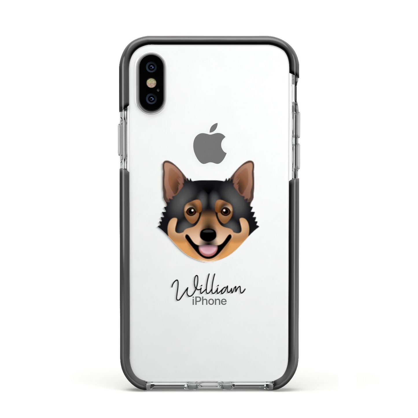 Swedish Vallhund Personalised Apple iPhone Xs Impact Case Black Edge on Silver Phone