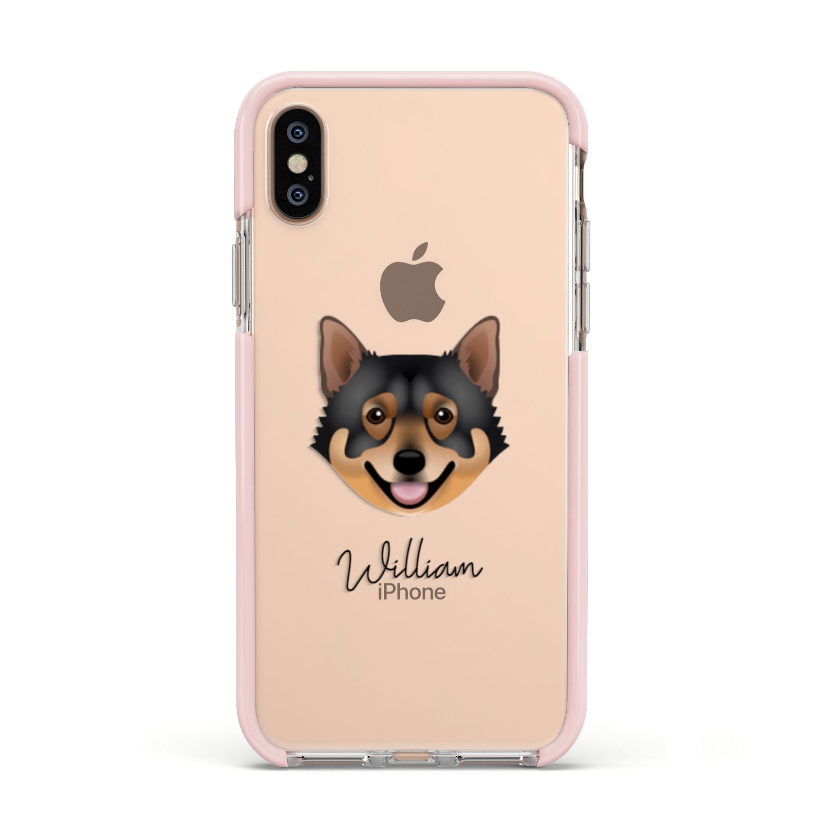 Swedish Vallhund Personalised Apple iPhone Xs Impact Case Pink Edge on Gold Phone