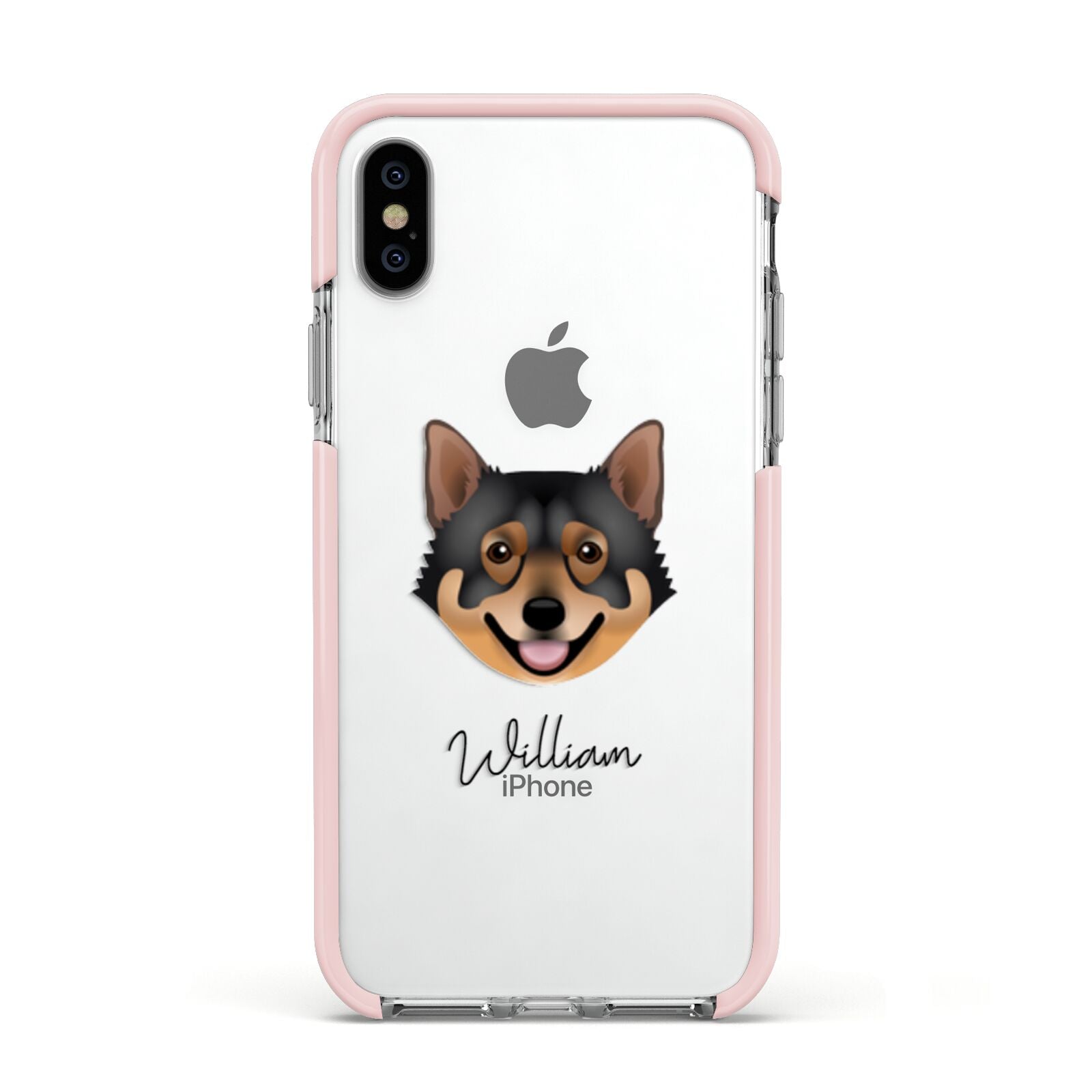 Swedish Vallhund Personalised Apple iPhone Xs Impact Case Pink Edge on Silver Phone