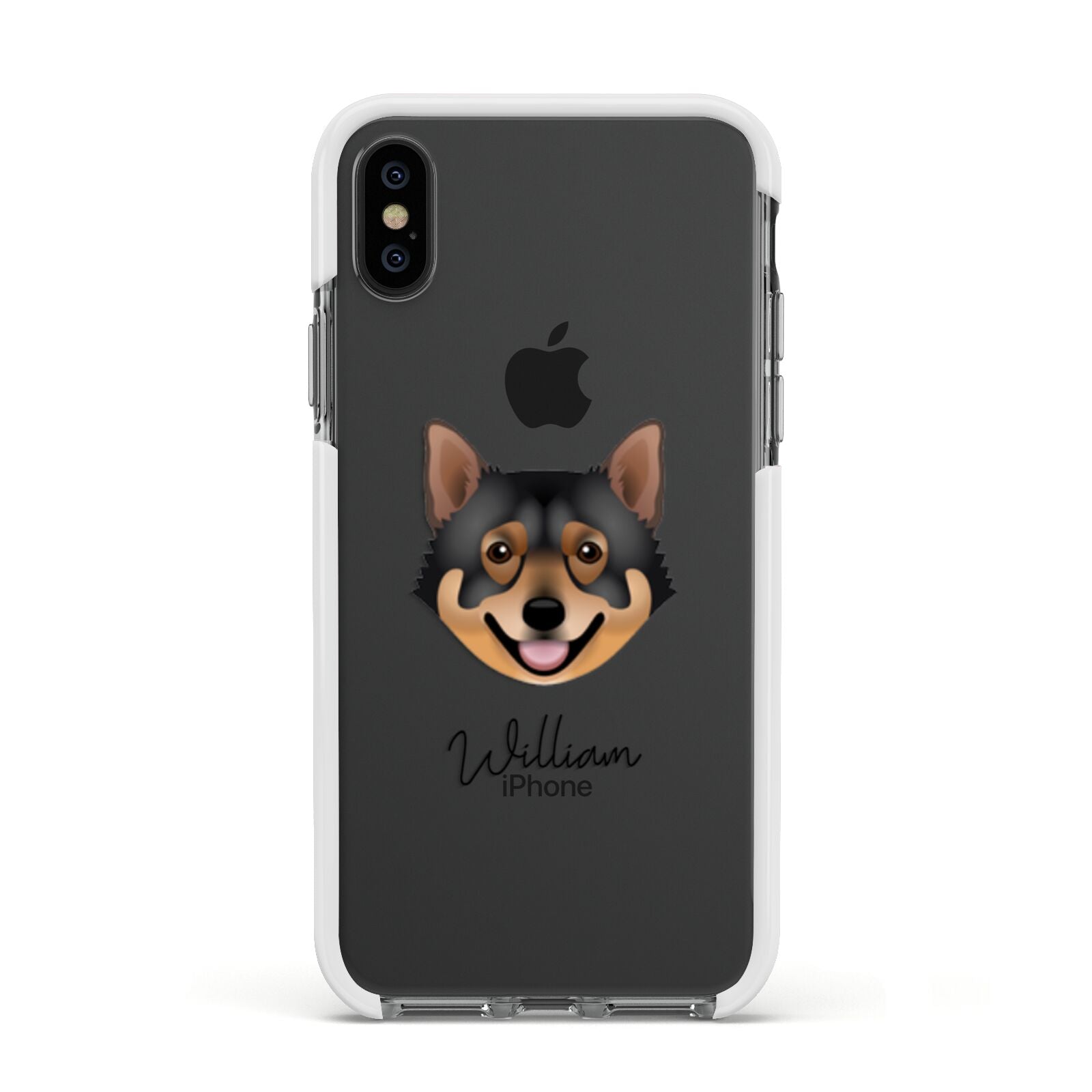 Swedish Vallhund Personalised Apple iPhone Xs Impact Case White Edge on Black Phone