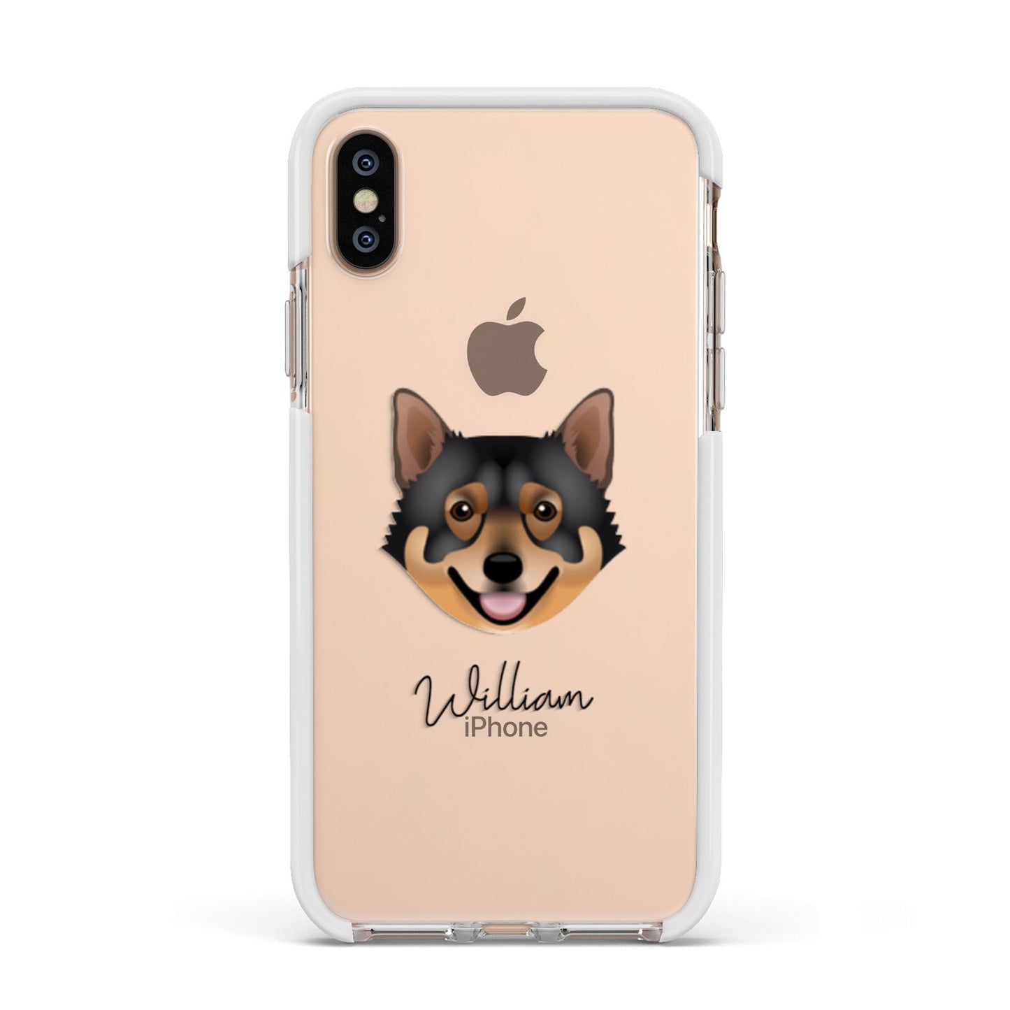 Swedish Vallhund Personalised Apple iPhone Xs Impact Case White Edge on Gold Phone