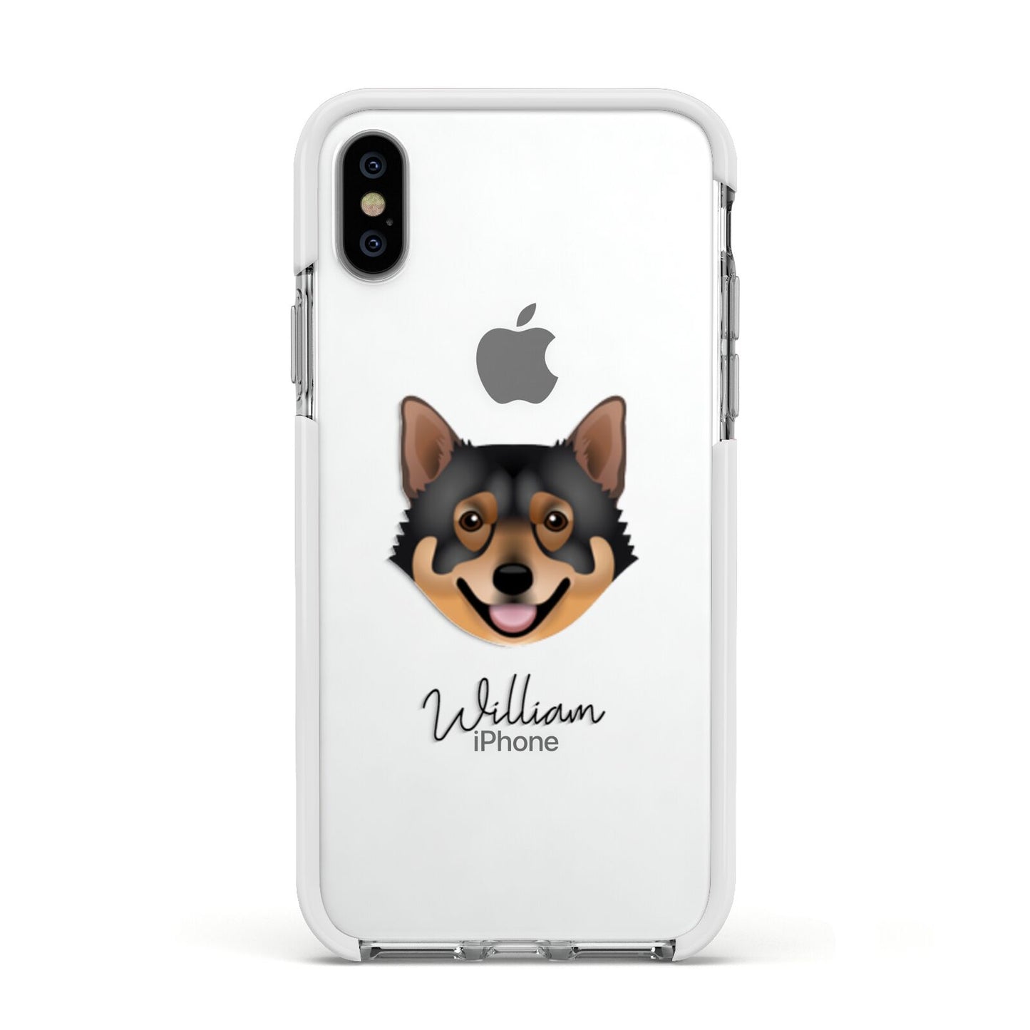 Swedish Vallhund Personalised Apple iPhone Xs Impact Case White Edge on Silver Phone