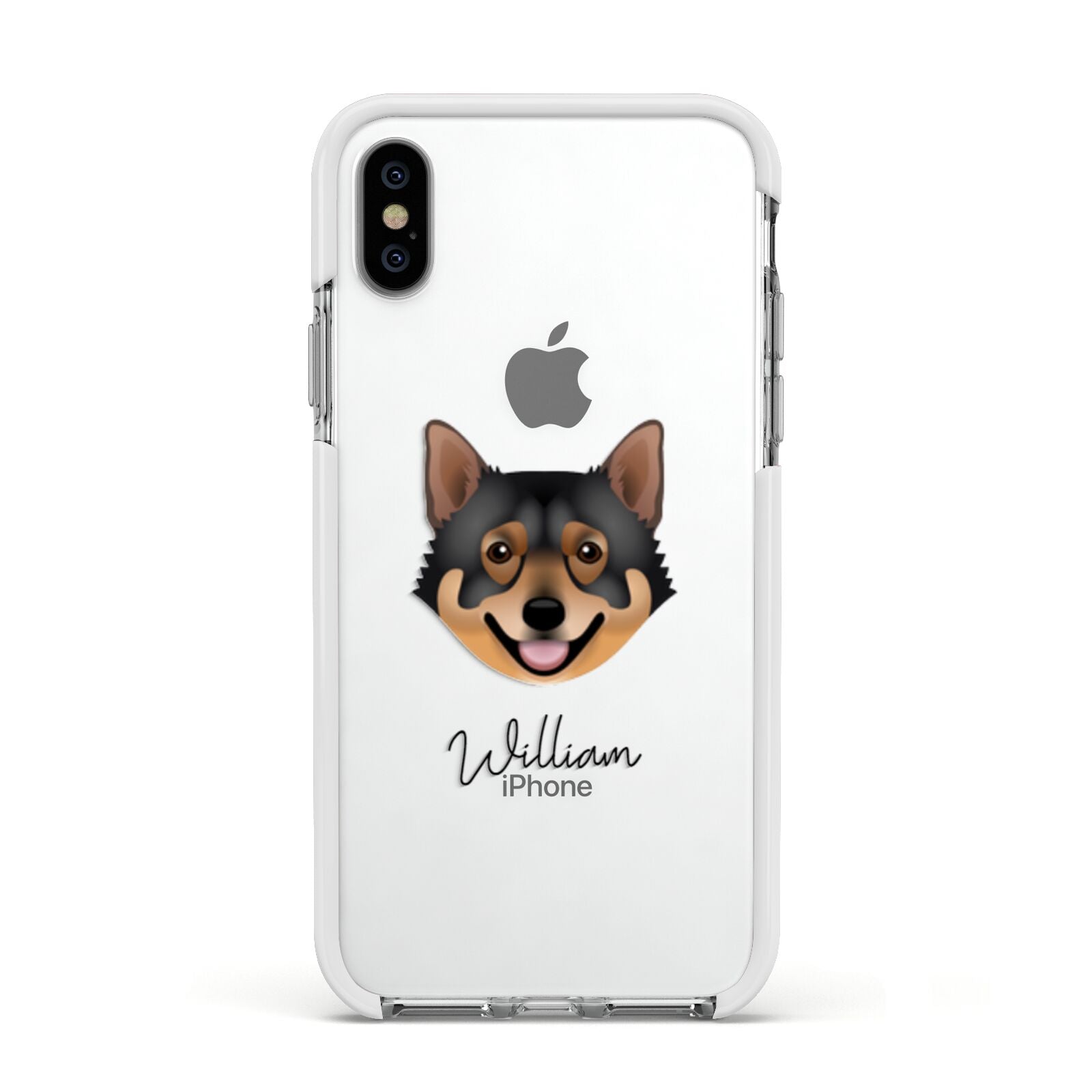 Swedish Vallhund Personalised Apple iPhone Xs Impact Case White Edge on Silver Phone