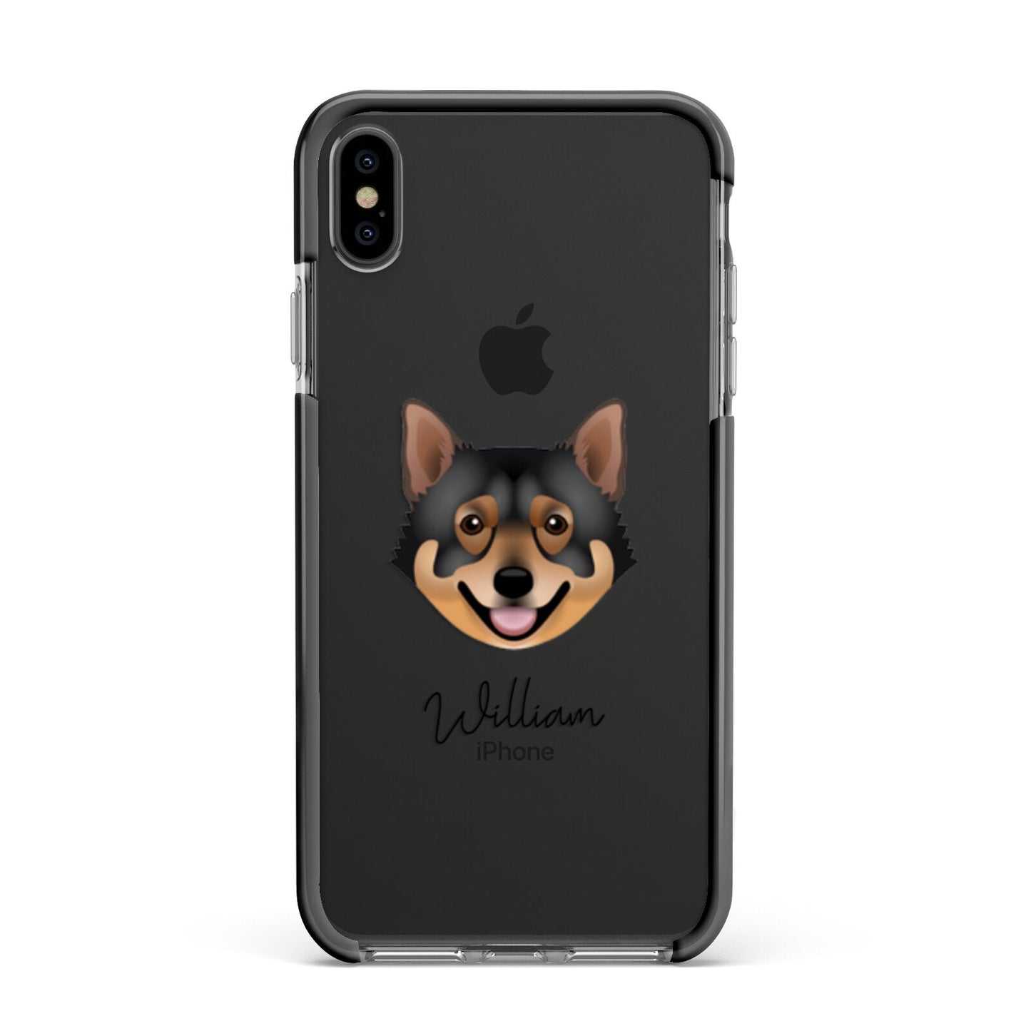 Swedish Vallhund Personalised Apple iPhone Xs Max Impact Case Black Edge on Black Phone