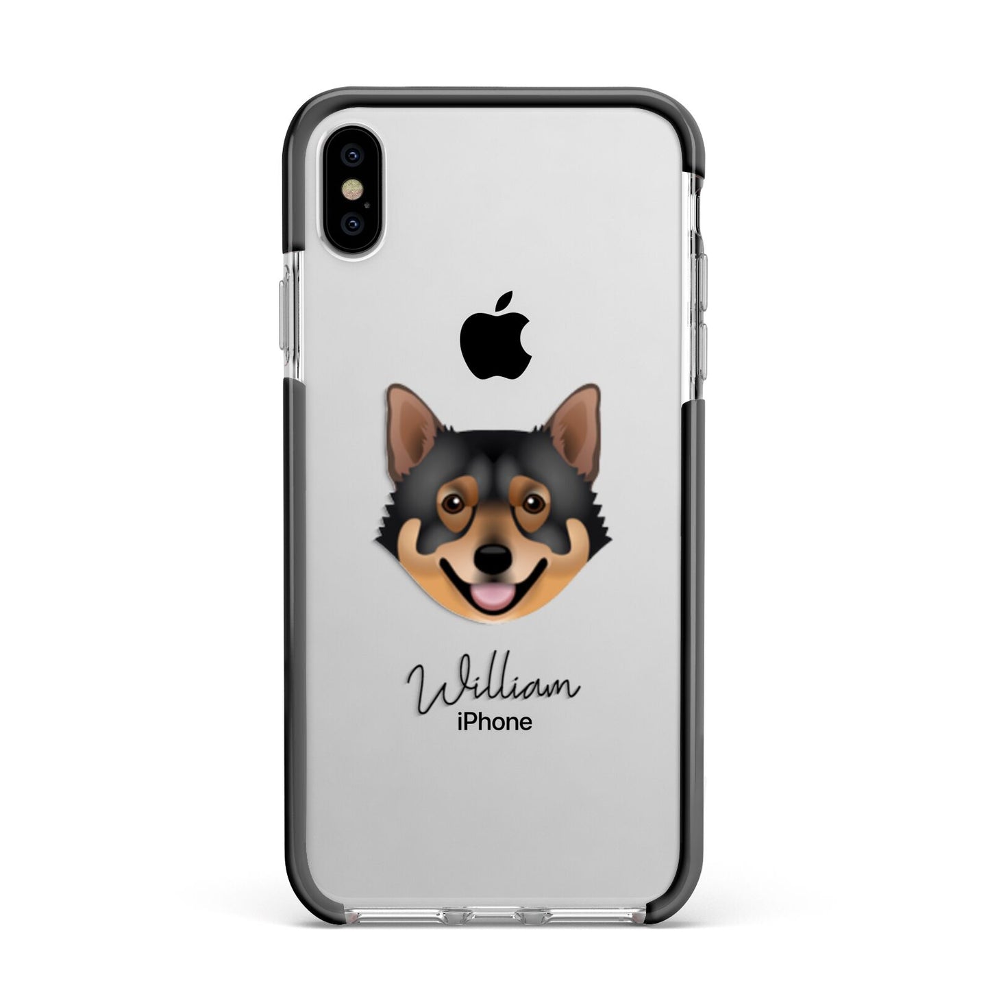 Swedish Vallhund Personalised Apple iPhone Xs Max Impact Case Black Edge on Silver Phone