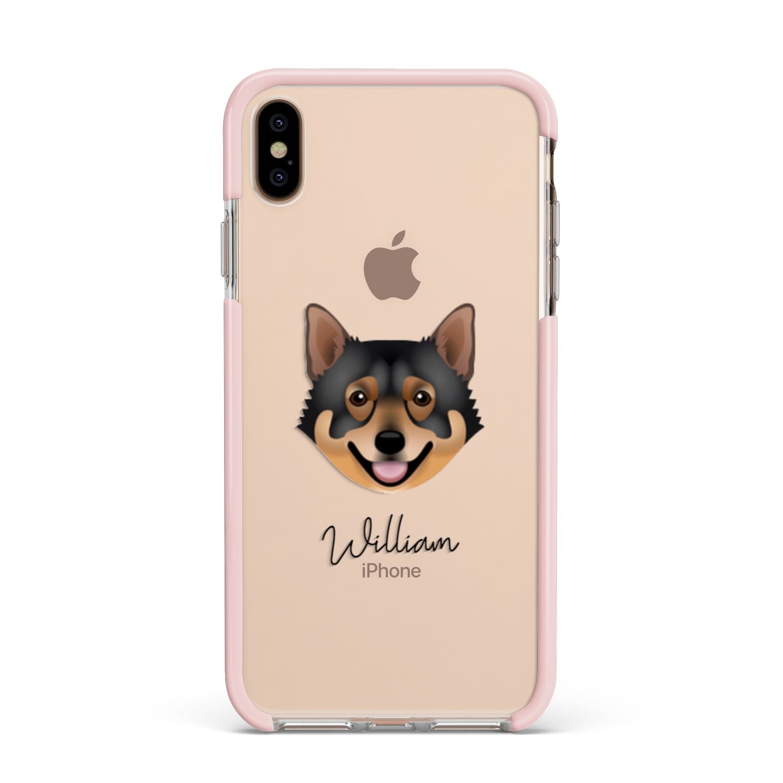 Swedish Vallhund Personalised Apple iPhone Xs Max Impact Case Pink Edge on Gold Phone