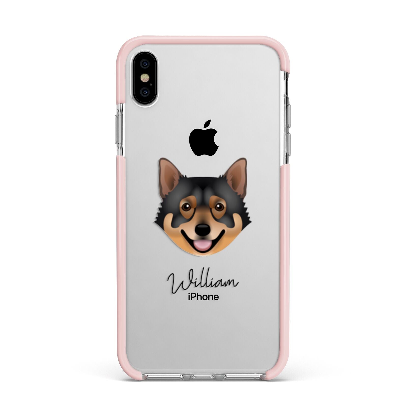 Swedish Vallhund Personalised Apple iPhone Xs Max Impact Case Pink Edge on Silver Phone