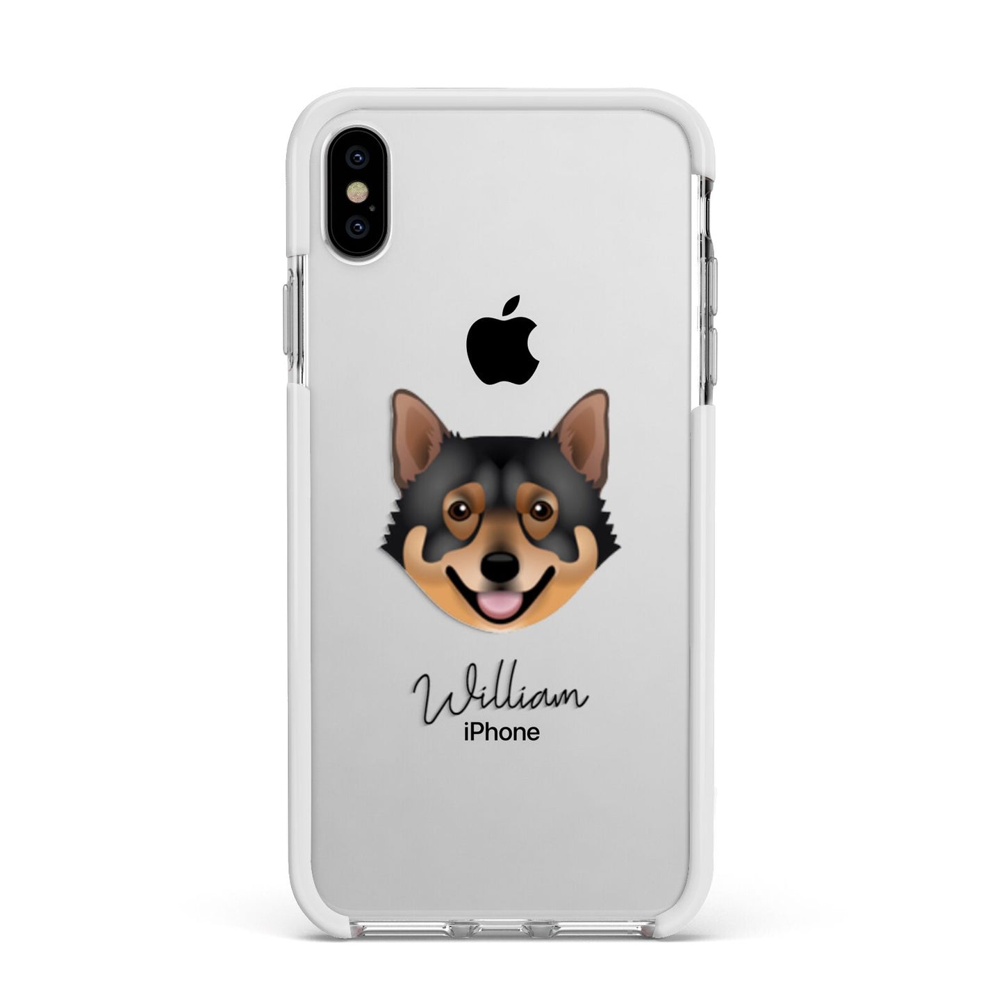 Swedish Vallhund Personalised Apple iPhone Xs Max Impact Case White Edge on Silver Phone