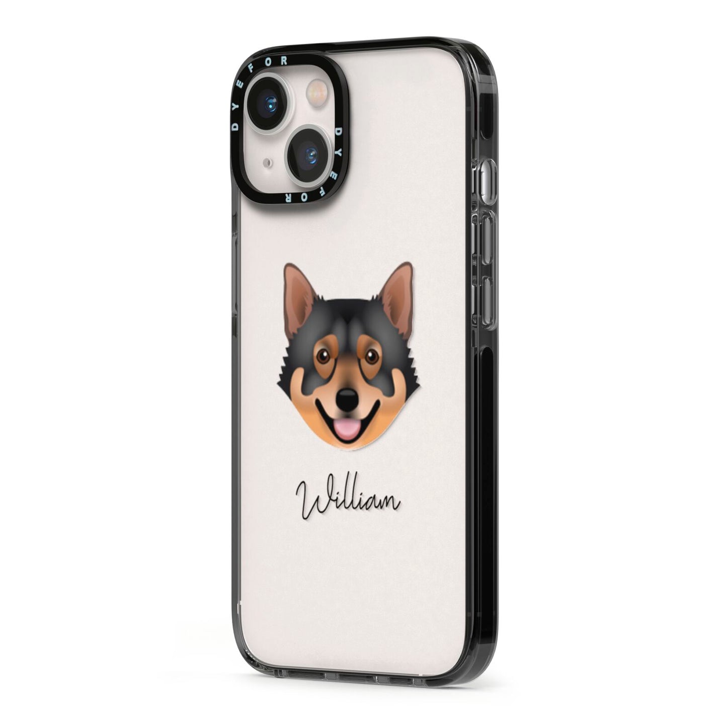 Swedish Vallhund Personalised iPhone 13 Black Impact Case Side Angle on Silver phone