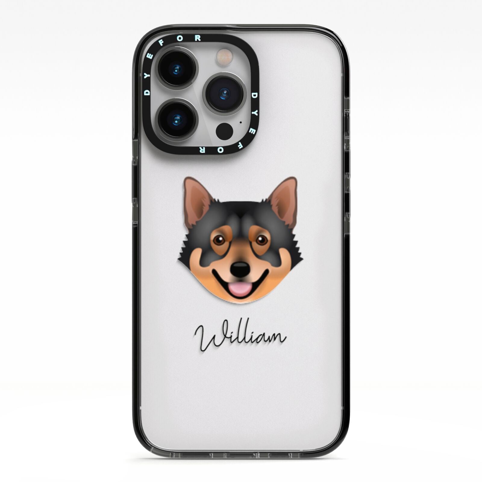 Swedish Vallhund Personalised iPhone 13 Pro Black Impact Case on Silver phone