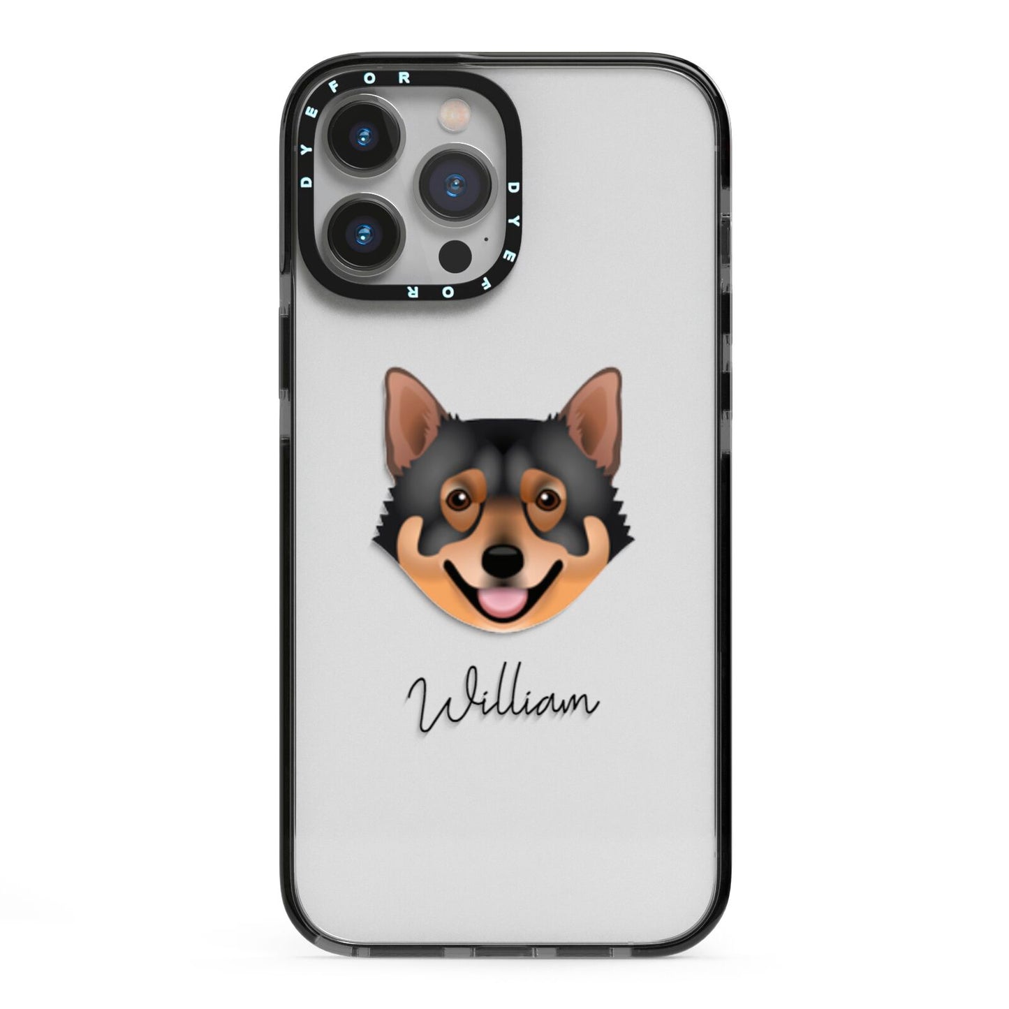 Swedish Vallhund Personalised iPhone 13 Pro Max Black Impact Case on Silver phone