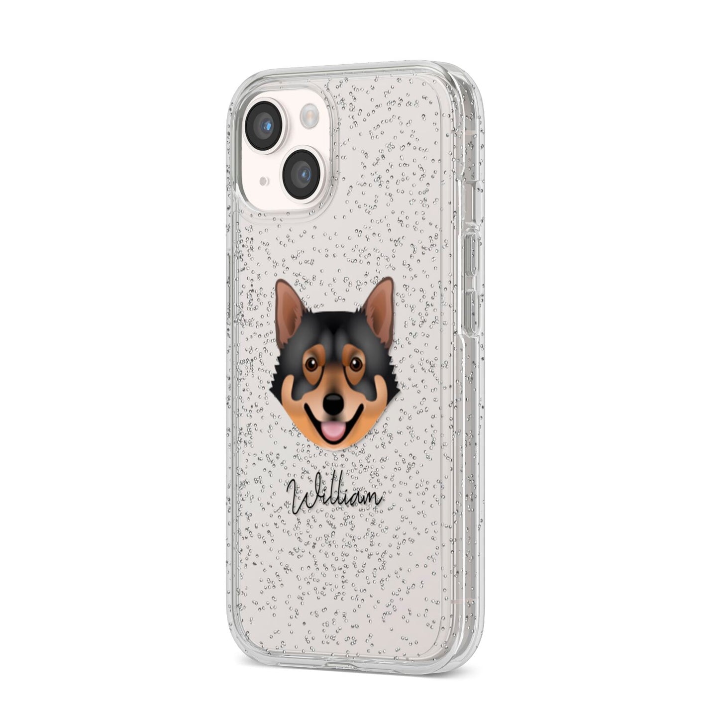 Swedish Vallhund Personalised iPhone 14 Glitter Tough Case Starlight Angled Image