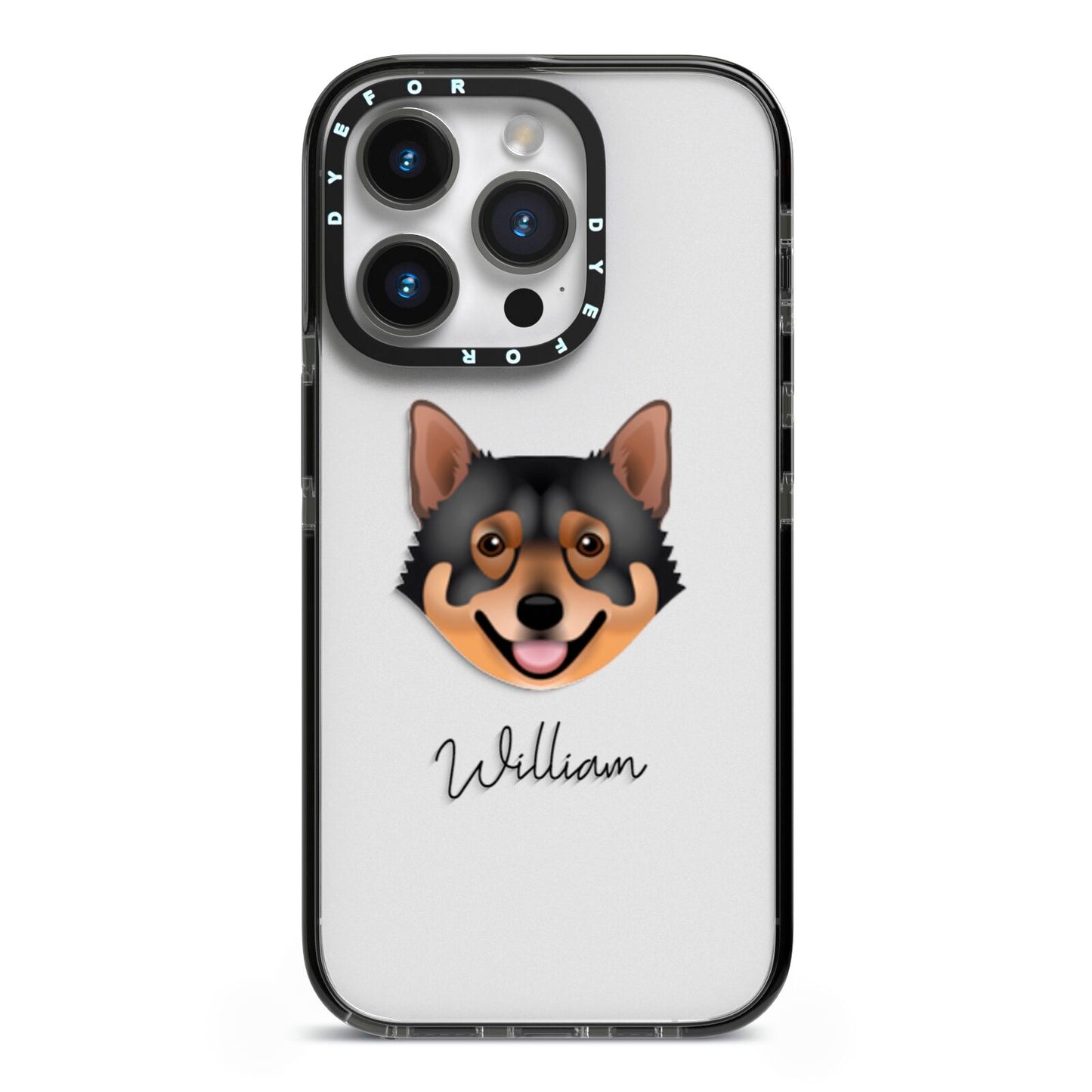 Swedish Vallhund Personalised iPhone 14 Pro Black Impact Case on Silver phone