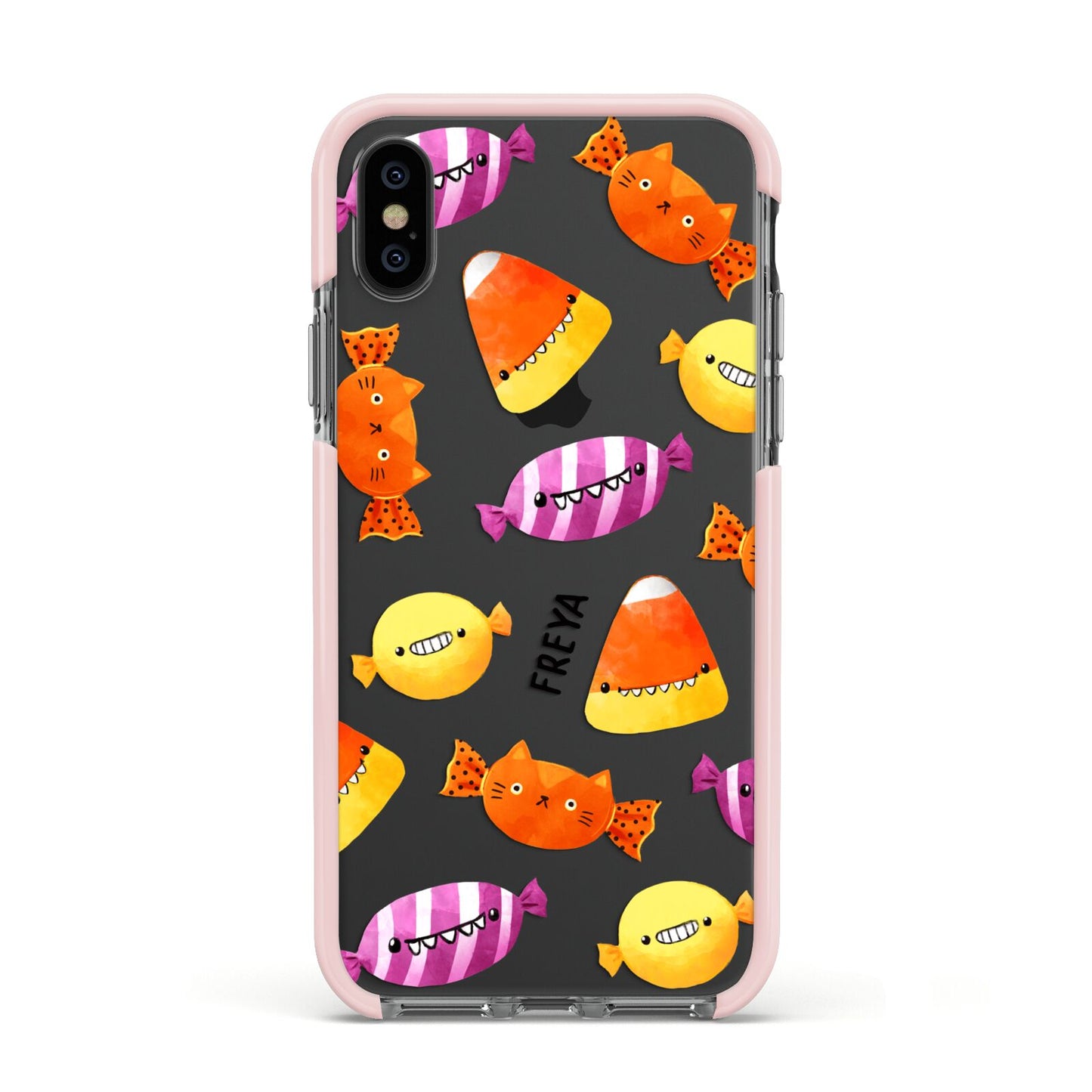 Sweet Faces Halloween Personalised Apple iPhone Xs Impact Case Pink Edge on Black Phone