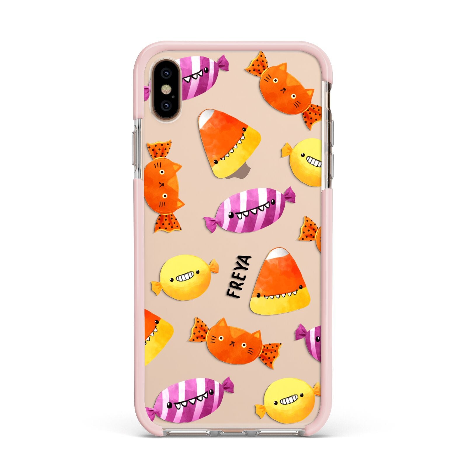 Sweet Faces Halloween Personalised Apple iPhone Xs Max Impact Case Pink Edge on Gold Phone