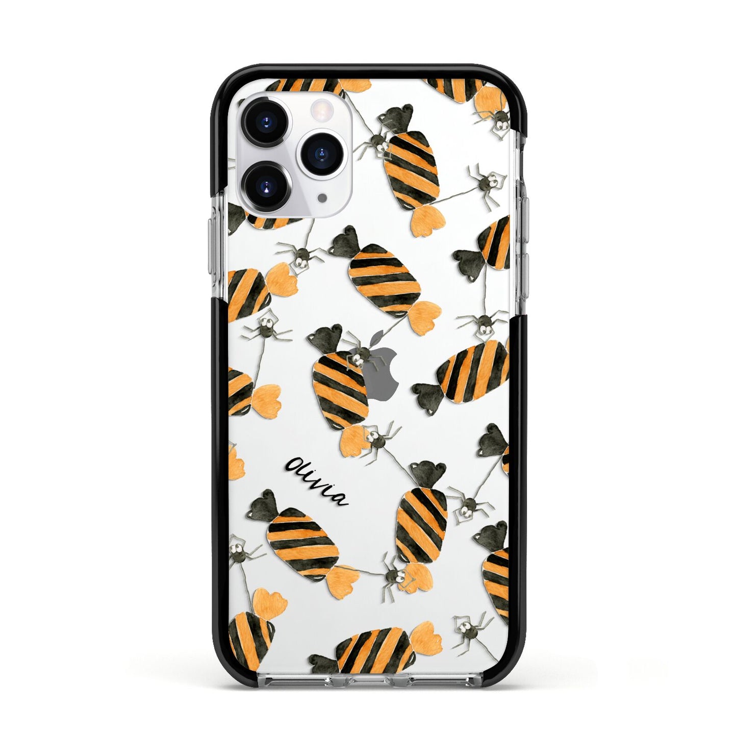 Sweet Spider Halloween Personalised Apple iPhone 11 Pro in Silver with Black Impact Case