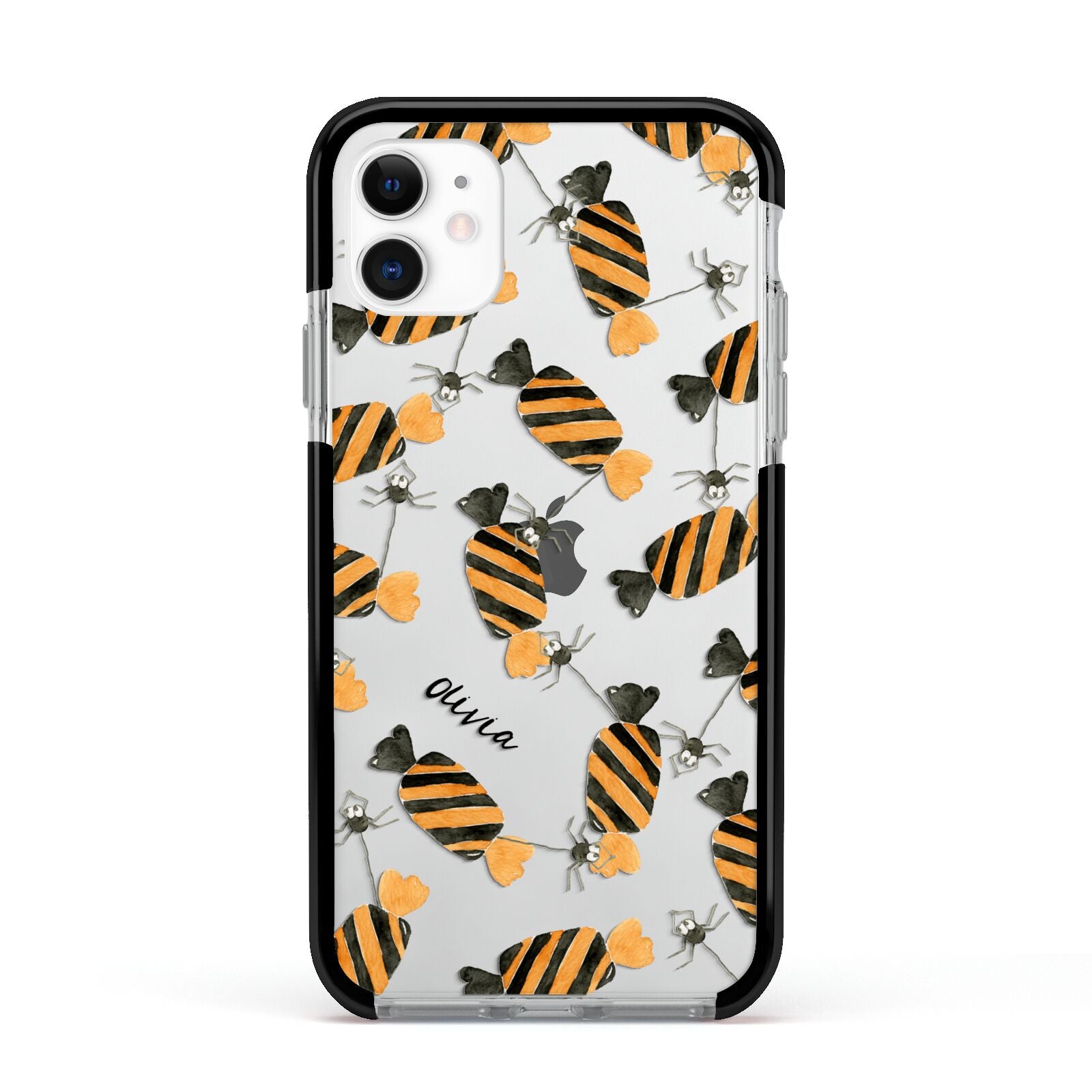 Sweet Spider Halloween Personalised Apple iPhone 11 in White with Black Impact Case