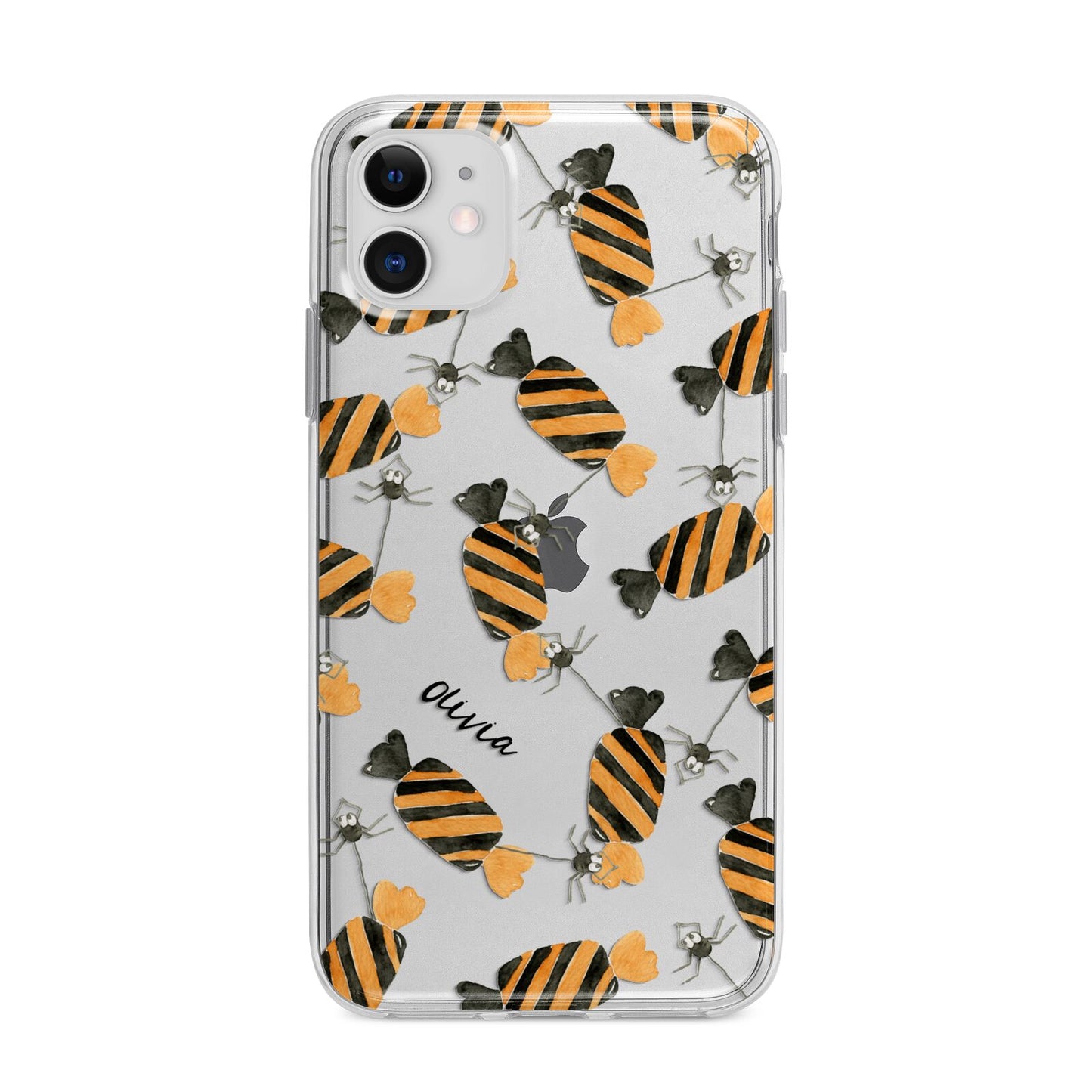 Sweet Spider Halloween Personalised Apple iPhone 11 in White with Bumper Case