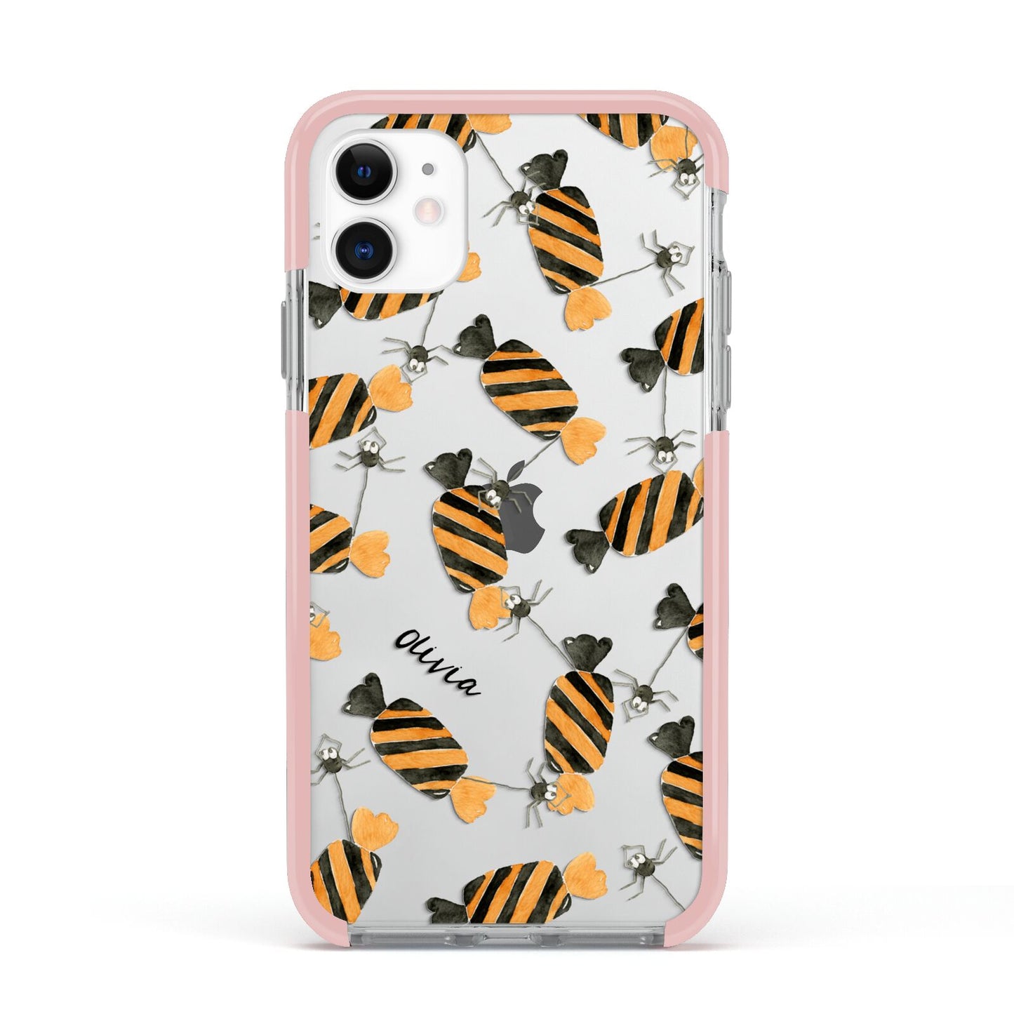 Sweet Spider Halloween Personalised Apple iPhone 11 in White with Pink Impact Case