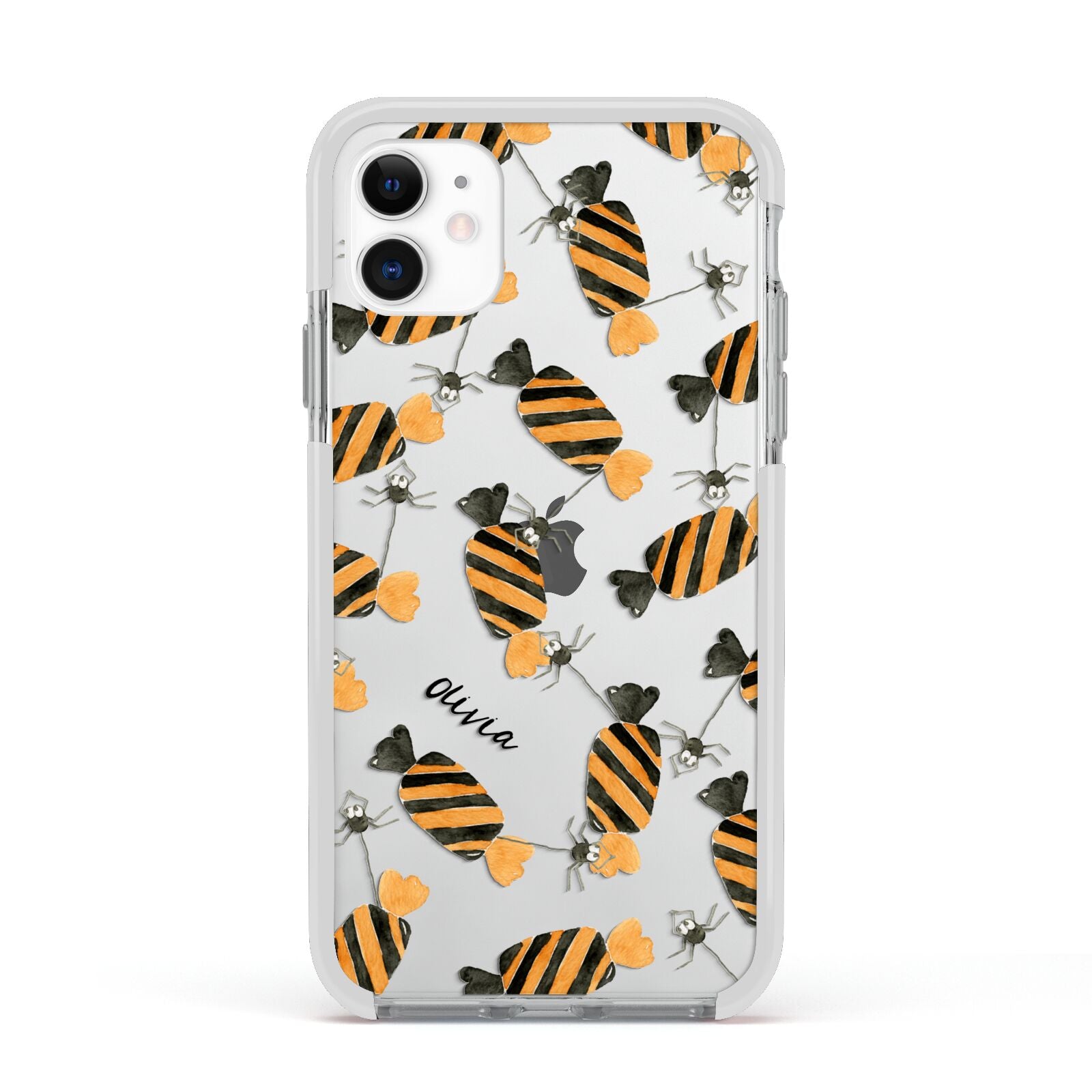 Sweet Spider Halloween Personalised Apple iPhone 11 in White with White Impact Case