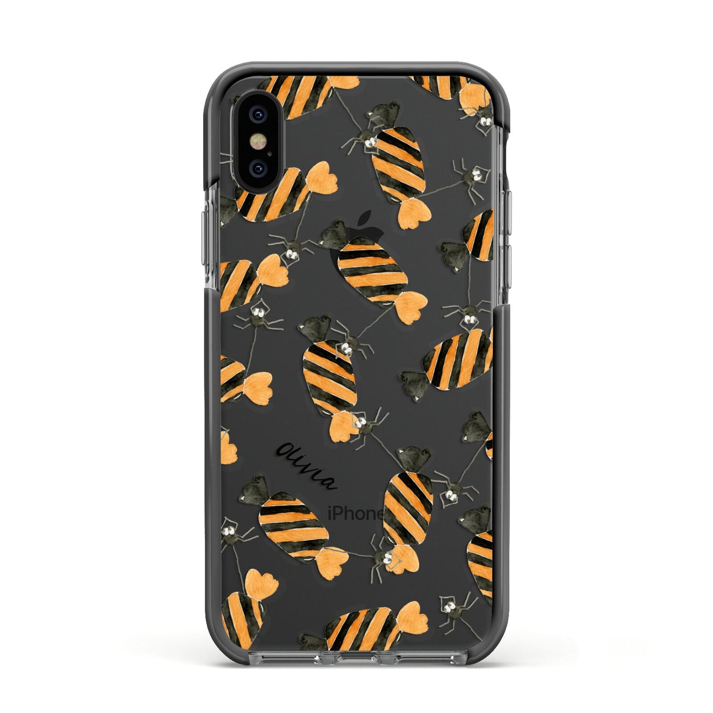 Sweet Spider Halloween Personalised Apple iPhone Xs Impact Case Black Edge on Black Phone