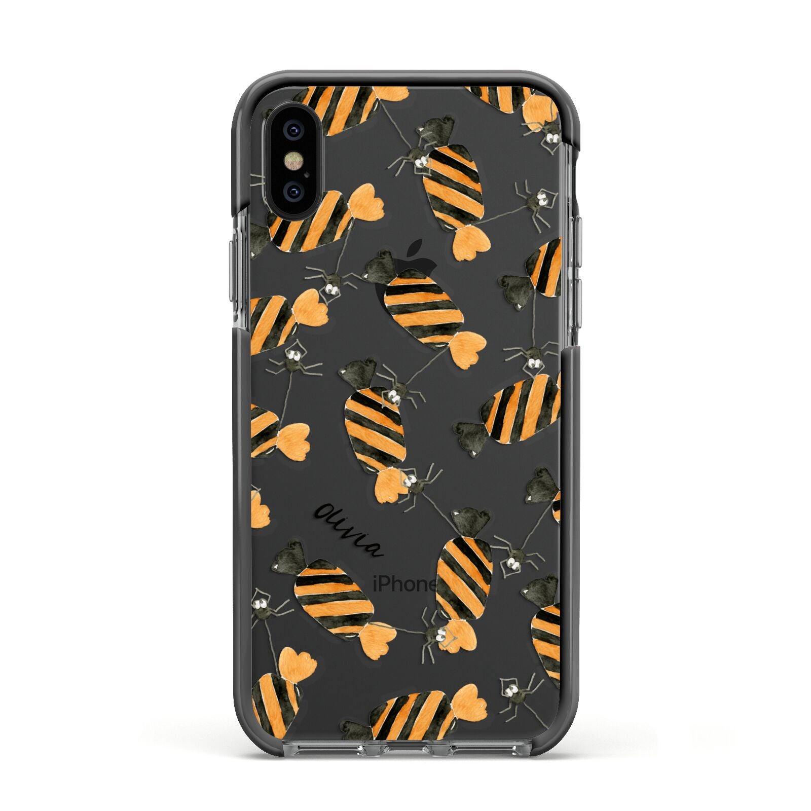 Sweet Spider Halloween Personalised Apple iPhone Xs Impact Case Black Edge on Black Phone