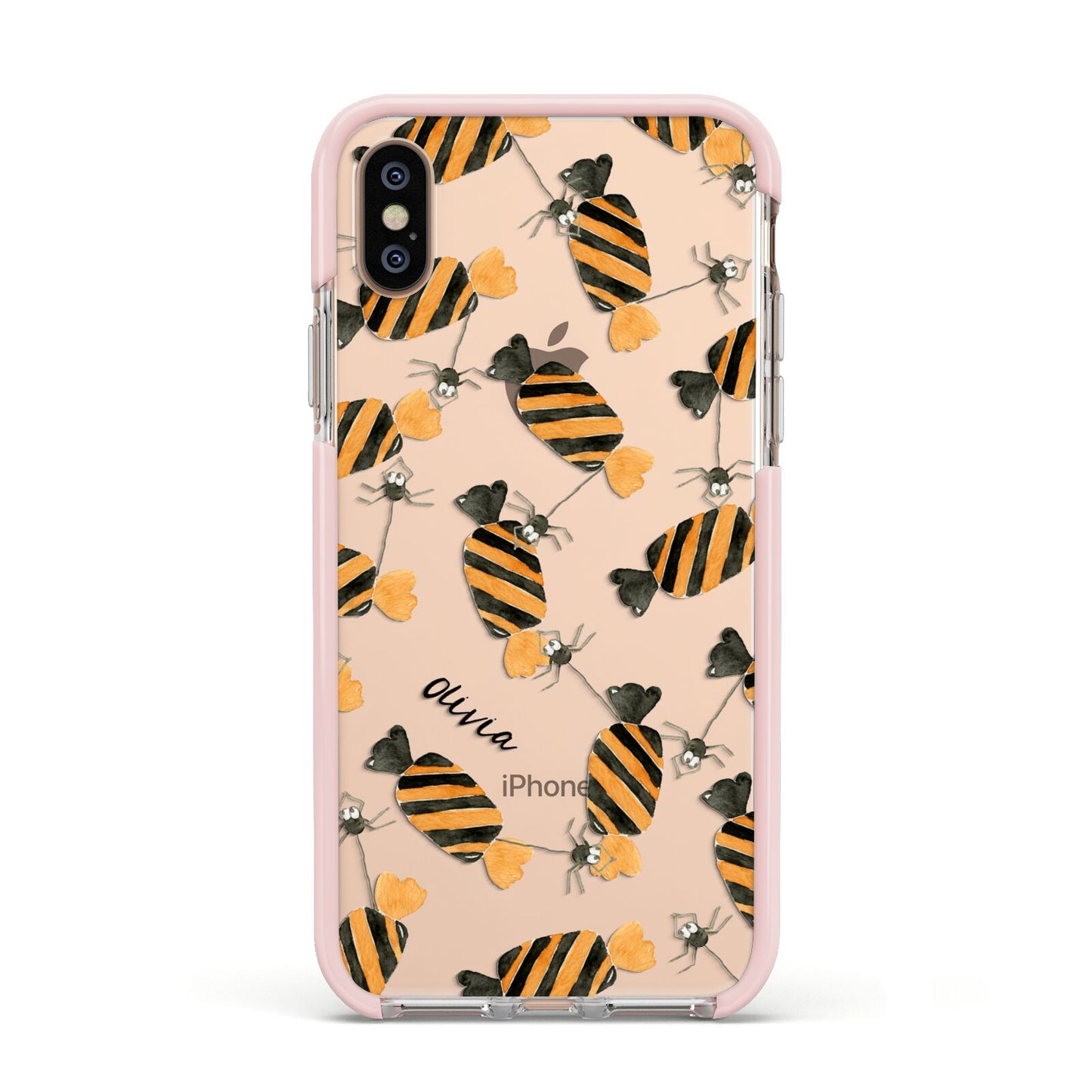 Sweet Spider Halloween Personalised Apple iPhone Xs Impact Case Pink Edge on Gold Phone