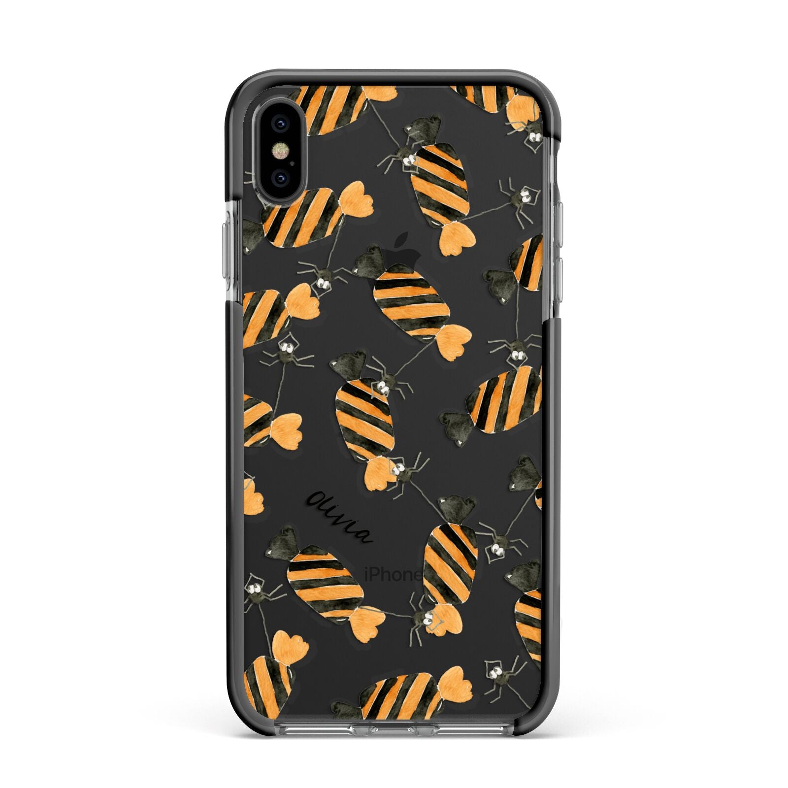 Sweet Spider Halloween Personalised Apple iPhone Xs Max Impact Case Black Edge on Black Phone