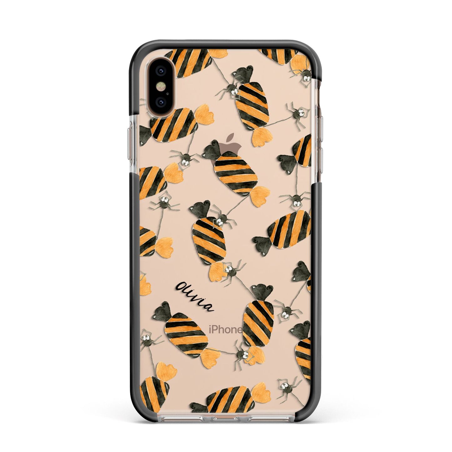 Sweet Spider Halloween Personalised Apple iPhone Xs Max Impact Case Black Edge on Gold Phone