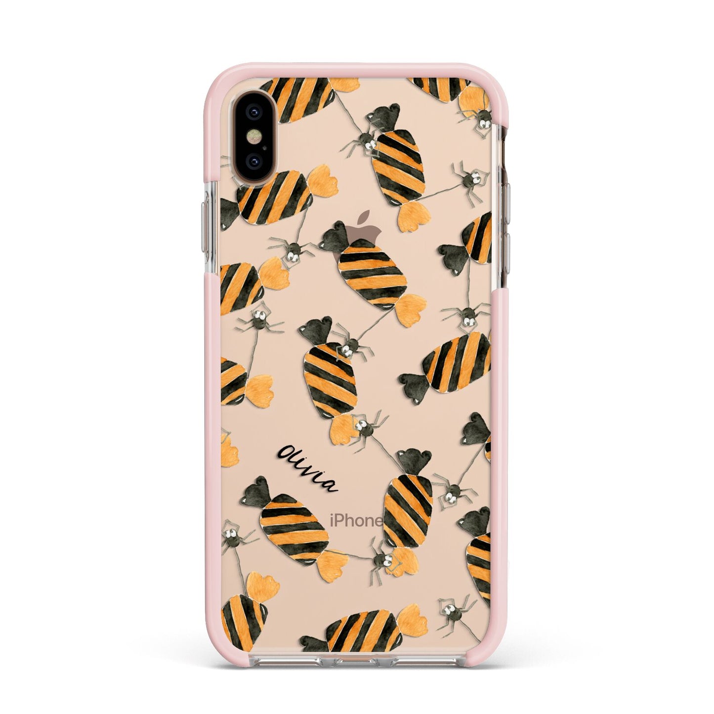 Sweet Spider Halloween Personalised Apple iPhone Xs Max Impact Case Pink Edge on Gold Phone