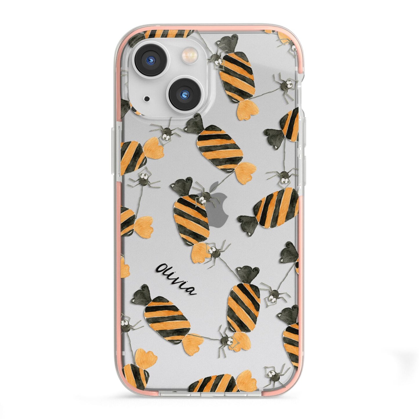 Sweet Spider Halloween Personalised iPhone 13 Mini TPU Impact Case with Pink Edges