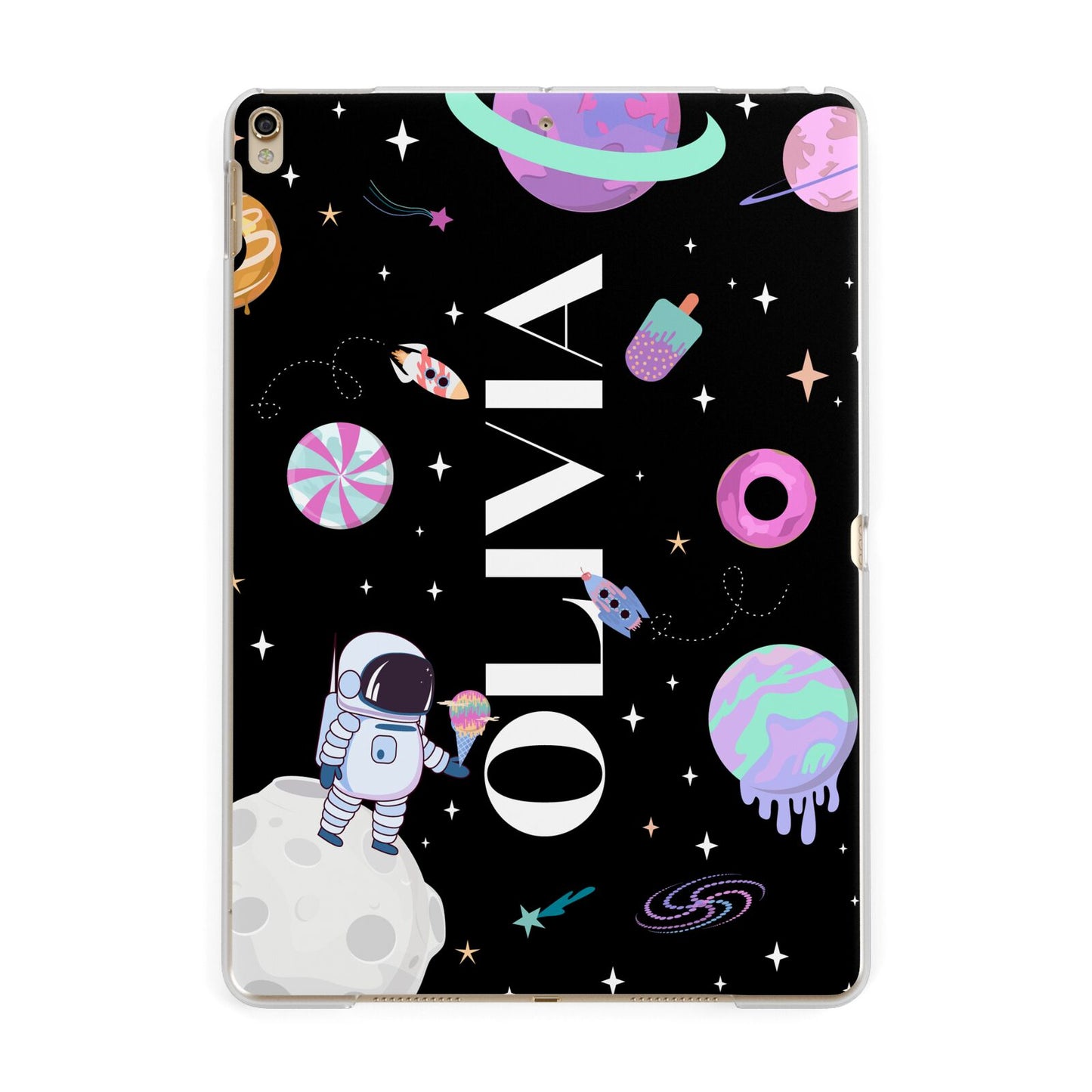 Sweet Treats in Space with Name Apple iPad Gold Case