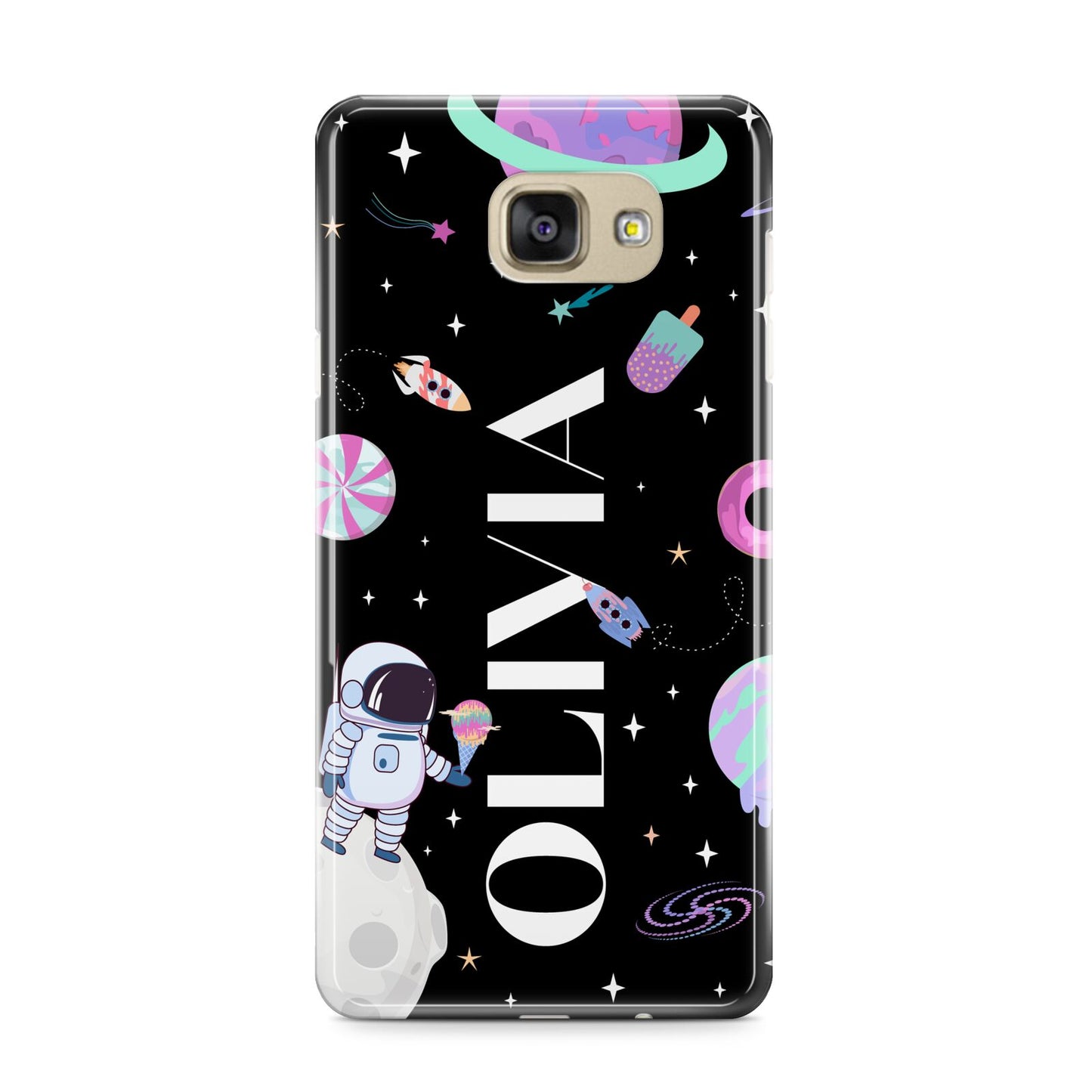 Sweet Treats in Space with Name Samsung Galaxy A9 2016 Case on gold phone