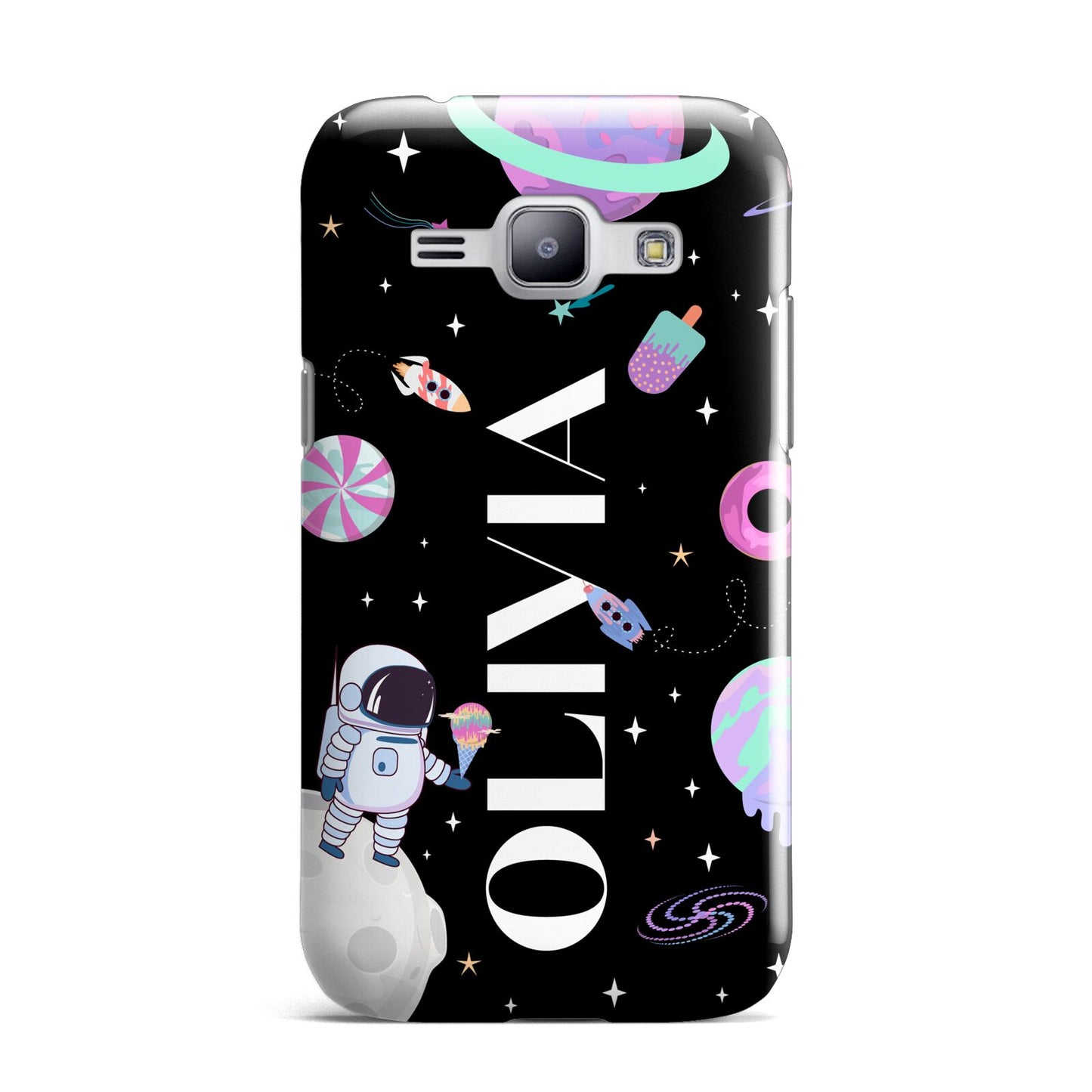 Sweet Treats in Space with Name Samsung Galaxy J1 2015 Case