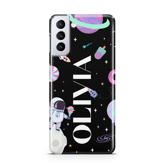 Sweet Treats in Space with Name Samsung S21 Plus Phone Case