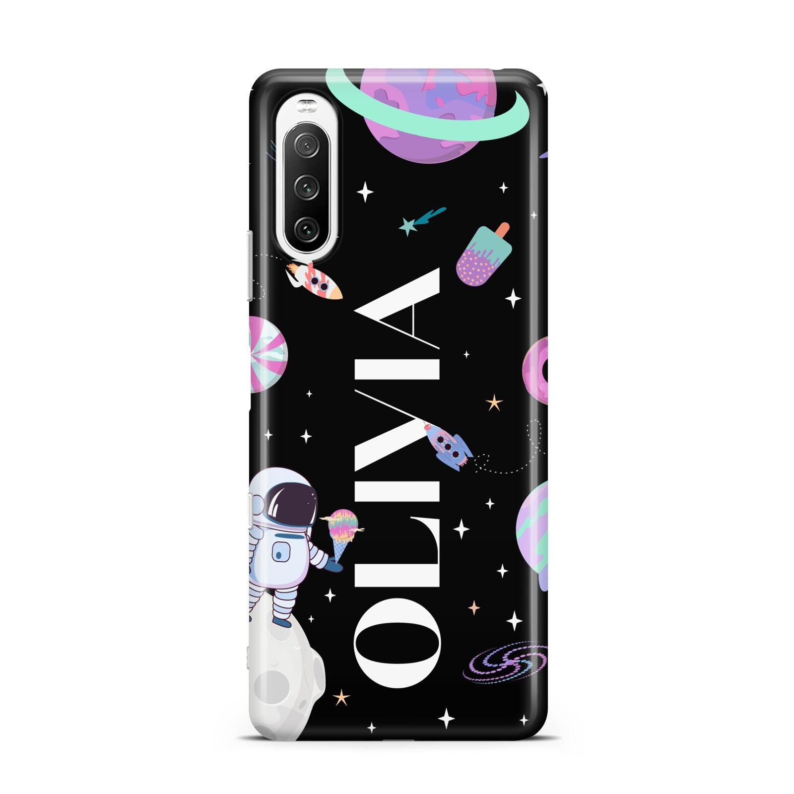 Sweet Treats in Space with Name Sony Xperia 10 III Case